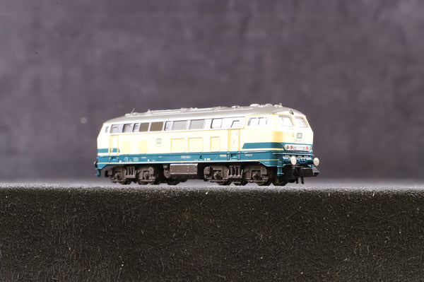Fleischmann N Gauge 7237 DB BR 218 218452-1 in DB Blue and Cream