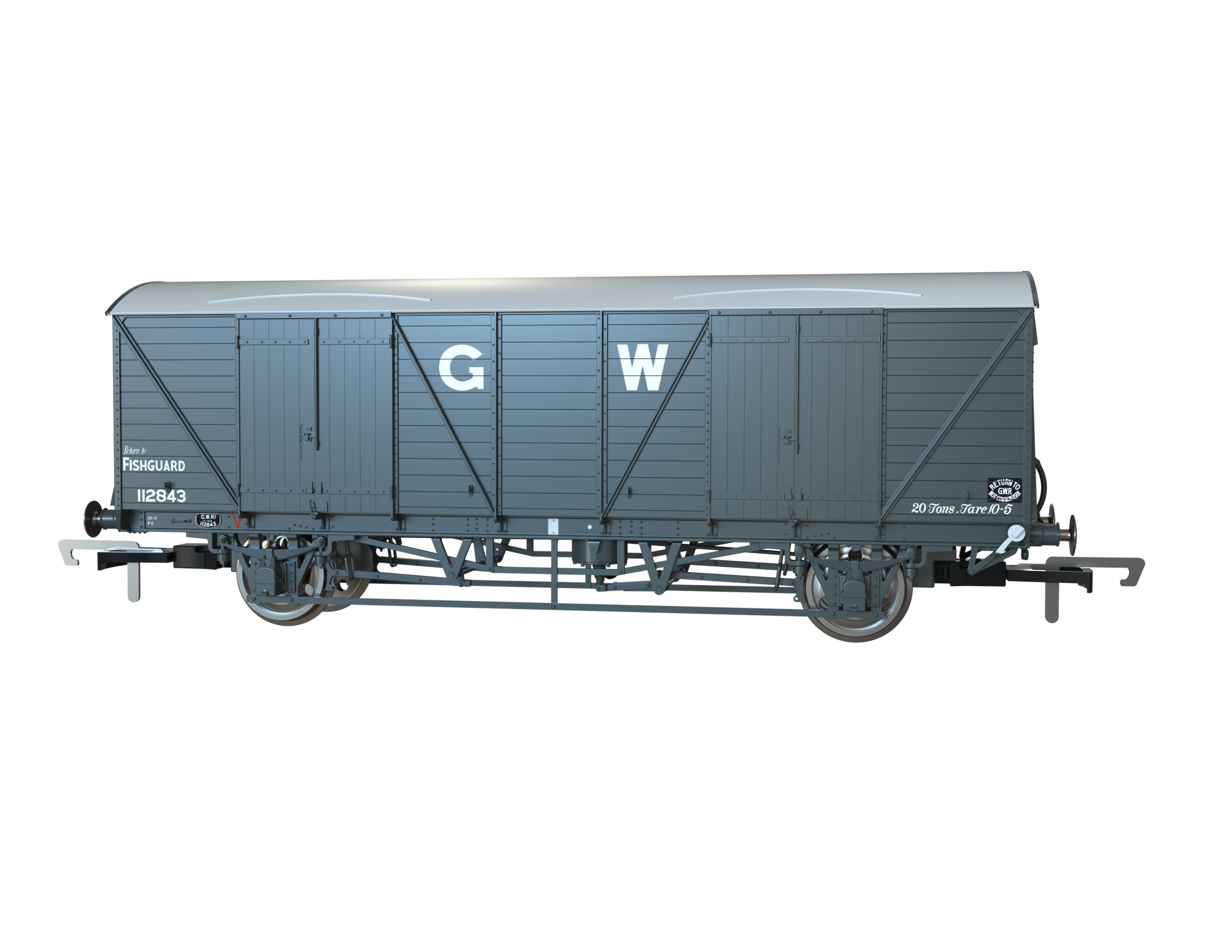 Clark Railworks OO C3066 GWR Mink G Goods Van, GWR Blue/Grey White Roof 'Fishguard' Pres. No.112843