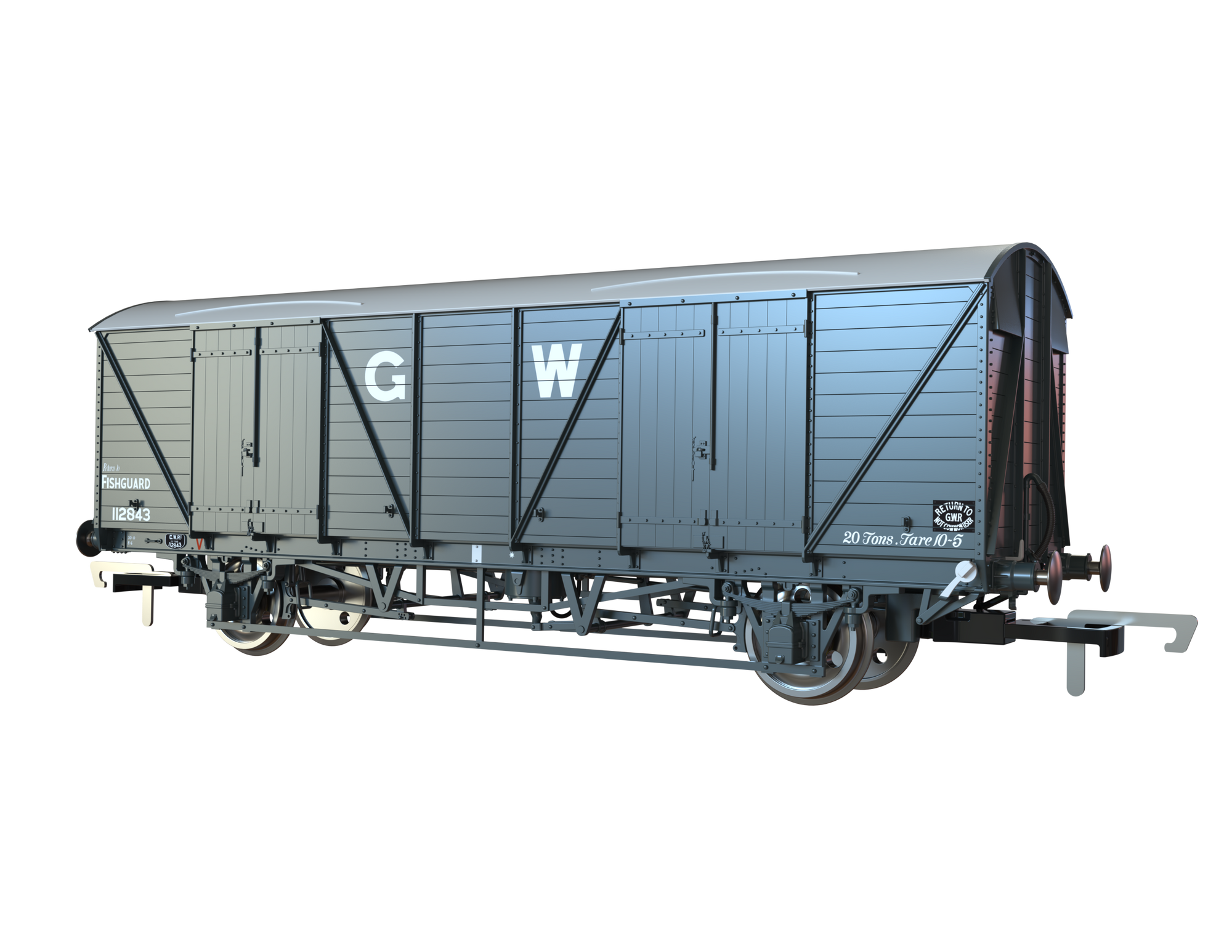Clark Railworks OO C3066 GWR Mink G Goods Van, GWR Blue/Grey White Roof 'Fishguard' Pres. No.112843