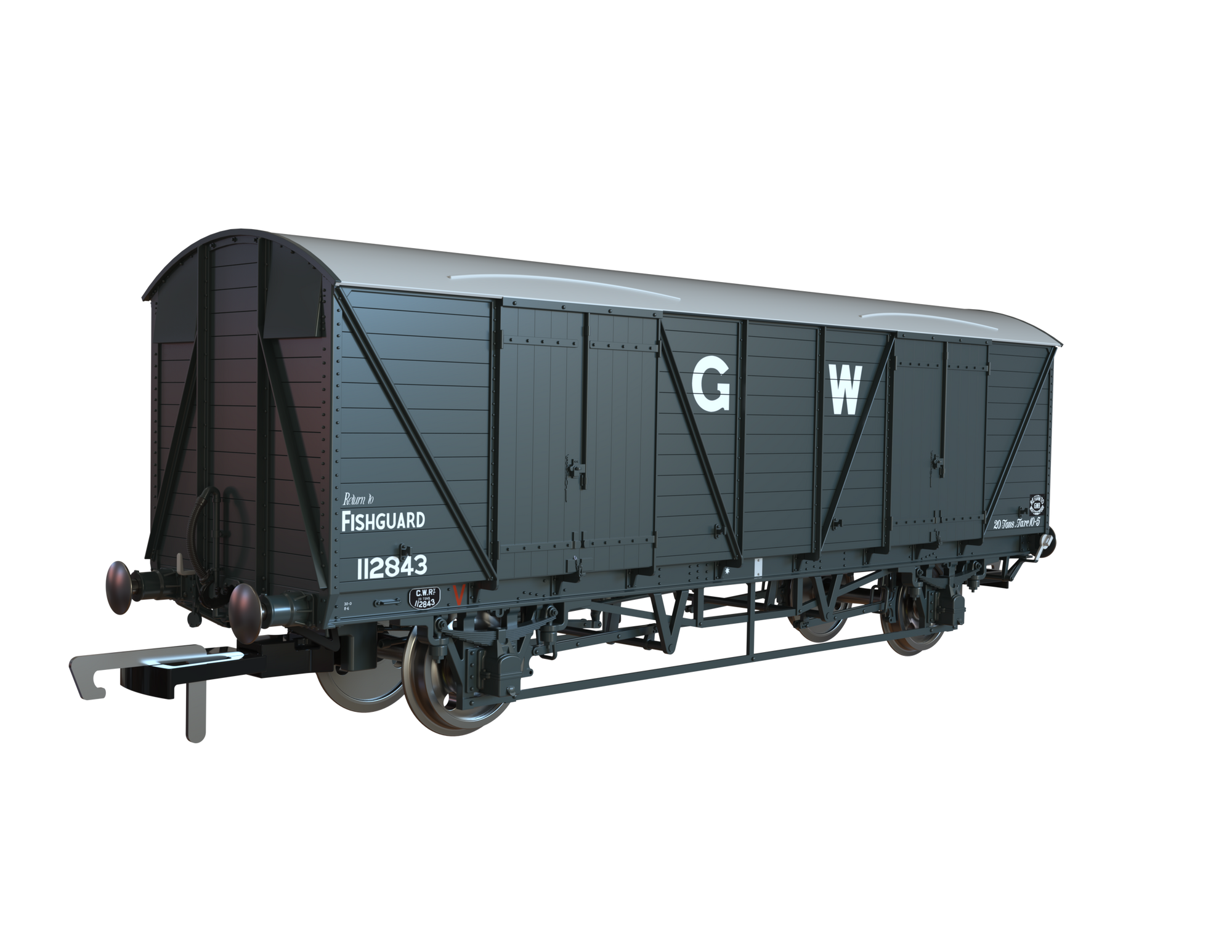 Clark Railworks OO C3066 GWR Mink G Goods Van, GWR Blue/Grey White Roof 'Fishguard' Pres. No.112843