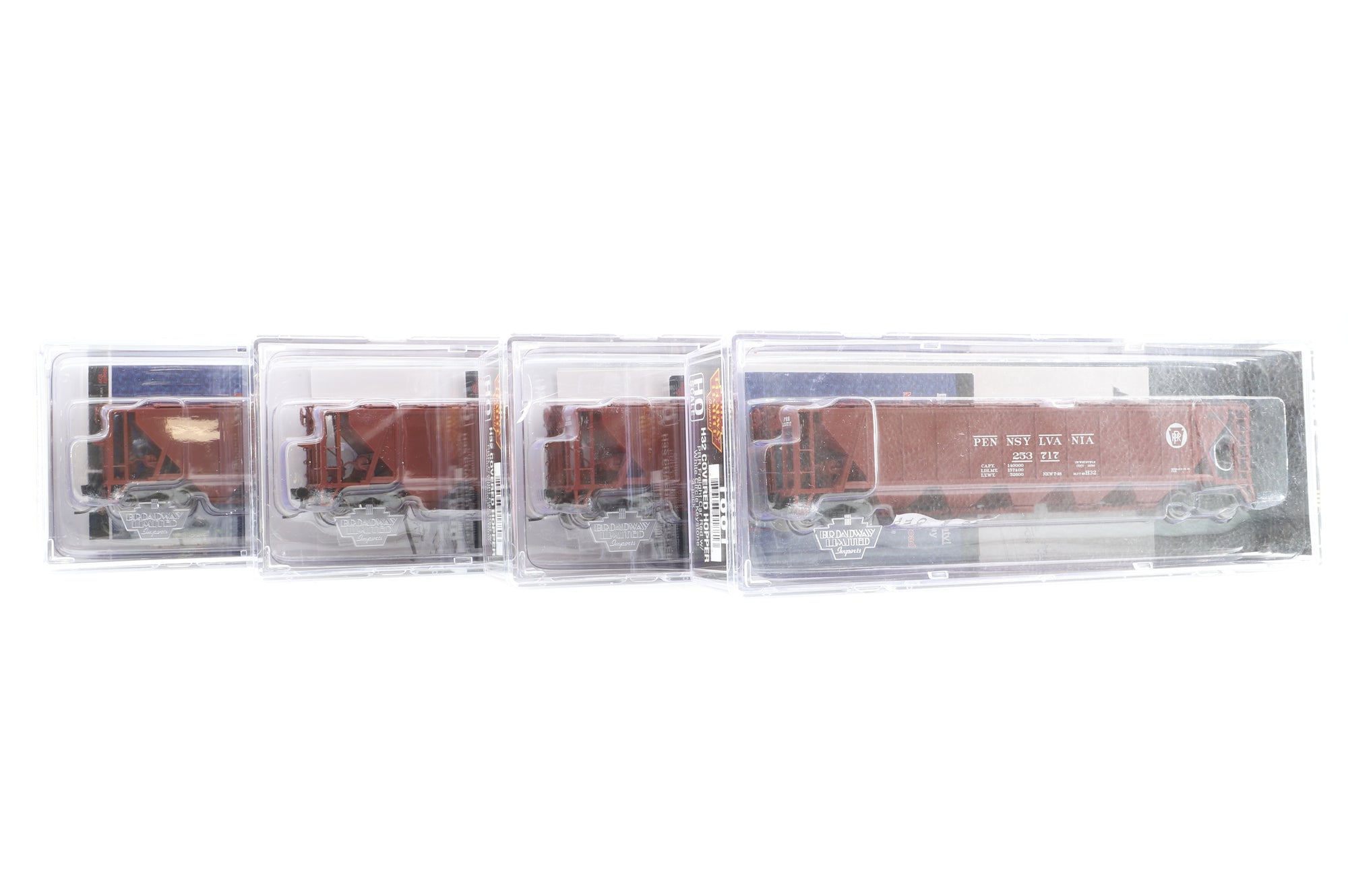 Broadway Limited HO Rake Of 4 H32 Covered PRR Freight Hopper Cars Inc. 1880x2 & 1881x2