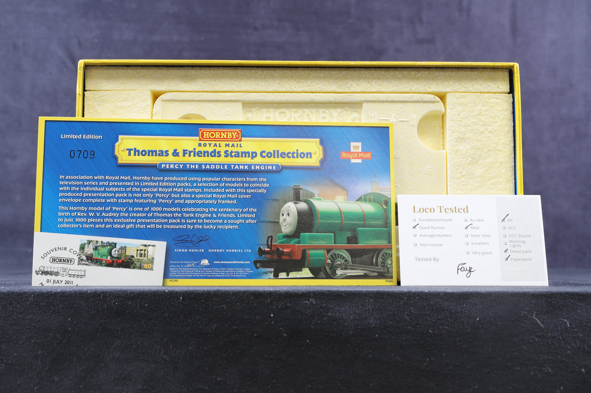 Hornby OO R9686 &#39;Percy&#39; The Saddle Tank Engine, The Royal Mail Thomas &amp; Friends Stamp Collection 709/1000