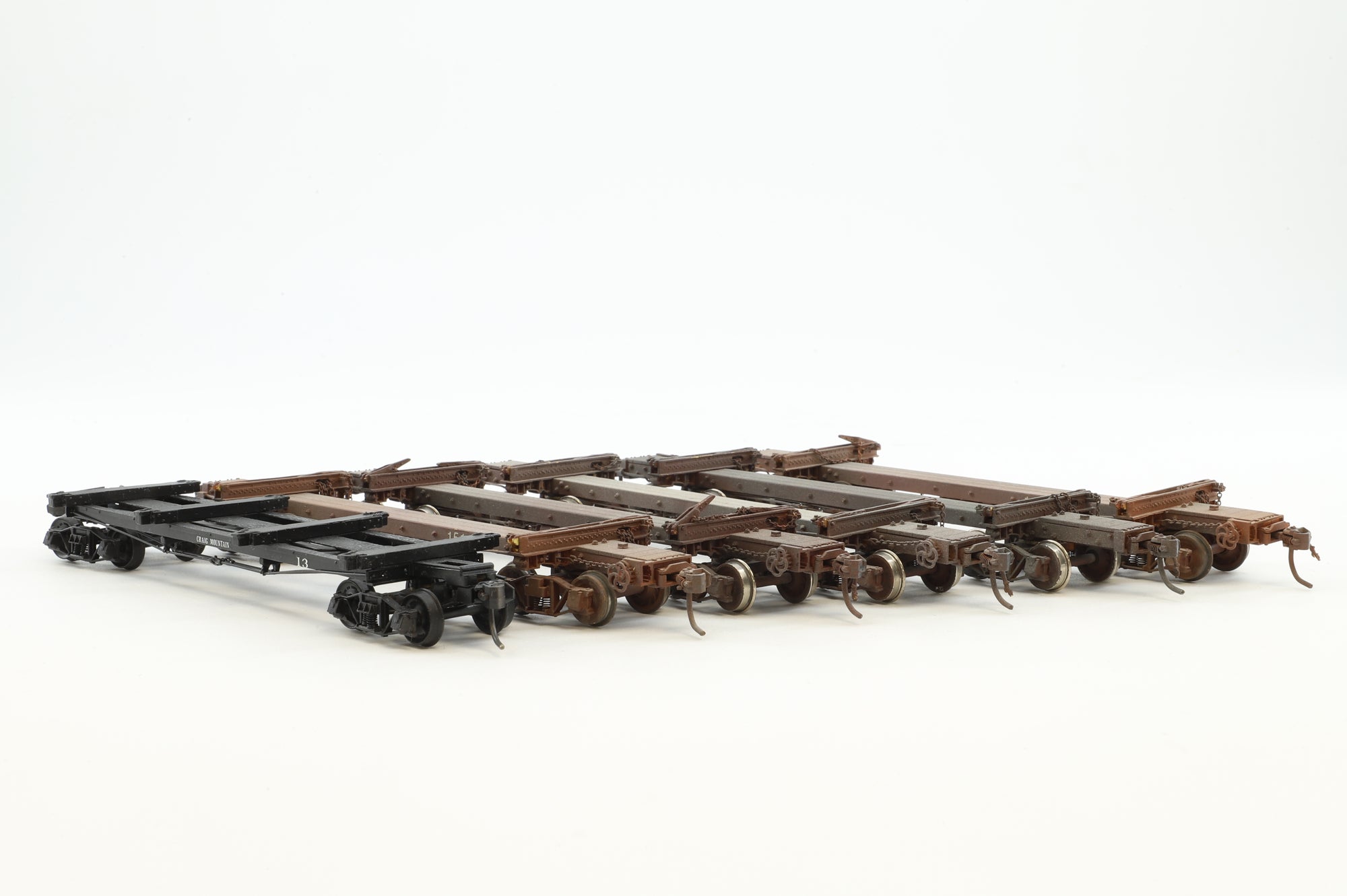 Beaver Creek/Oriental Limited HO Brass Rake of 6x Assorted Log Cars - Weathered