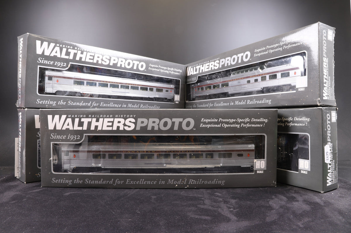 Copy of Walthers Proto HO Rake of 5 85&#39; Budd Canadian Pacific Wagons, Inc 920-13066, 2 x 14006 &amp; 2 x 14026