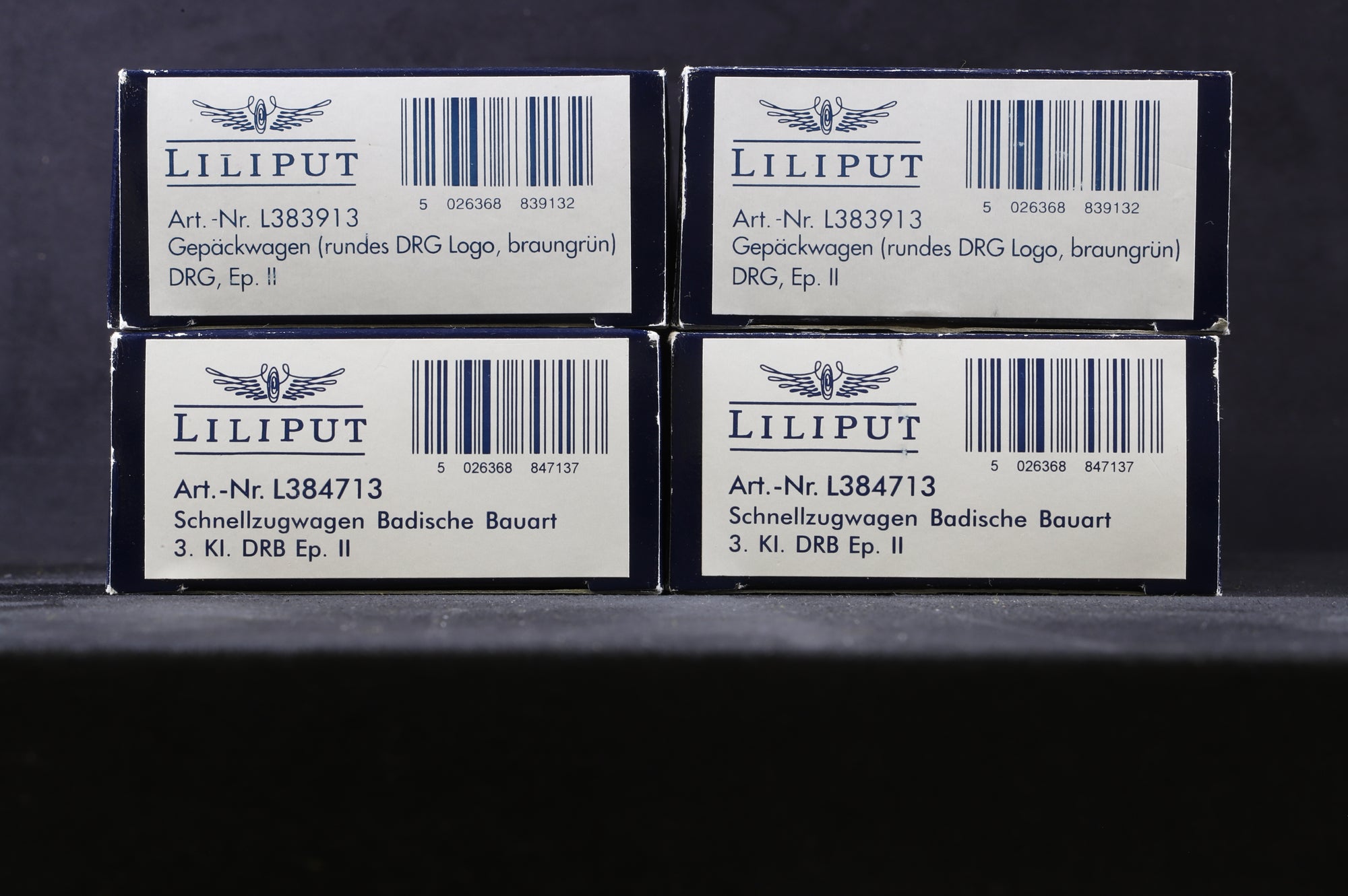 Liliput HO Rake Of 4 DRB/ DRG Coaches Inc. L384713x2 & L383913x2