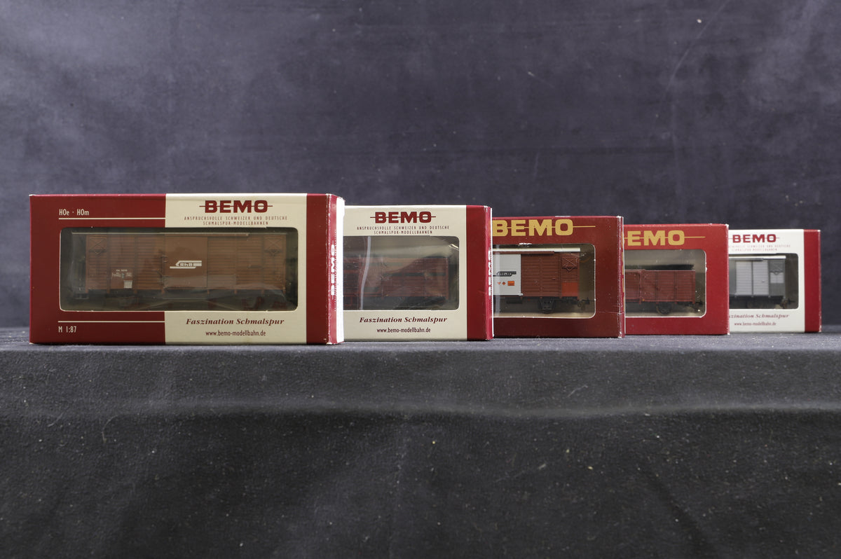 Bemo HOm Rake Of 5 RHB/ DFB Wagons Inc. 2283 297, 100, 2254 114, 112 &amp; 2250 129