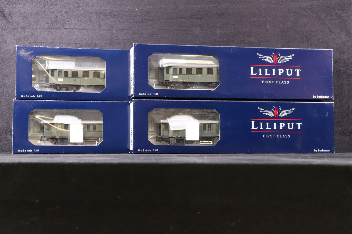 Liliput HO Rake Of 4 DRB/ DRG Coaches Inc. L384713x2 &amp; L383913x2