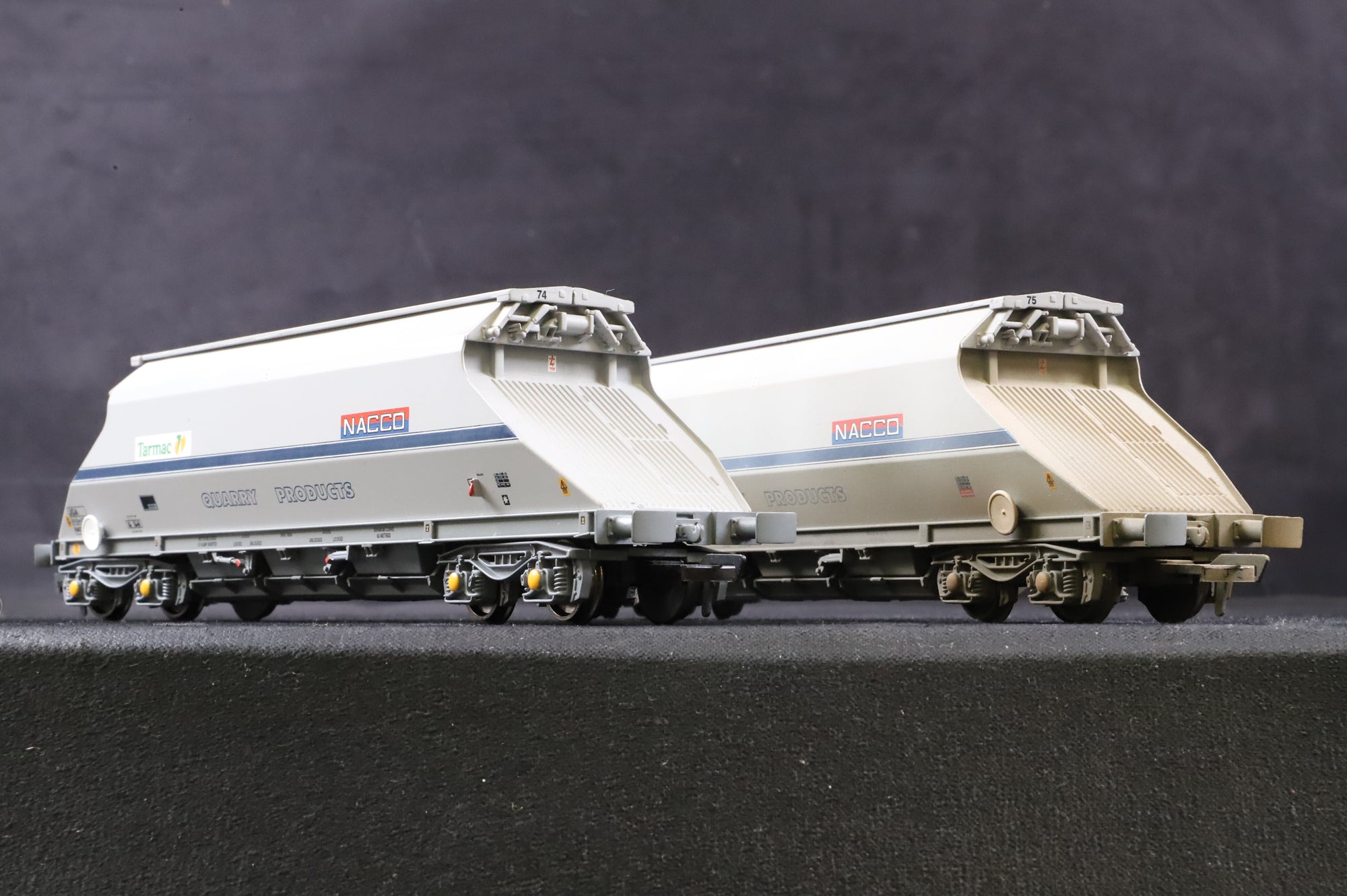 Bachmann OO 37-328B x2 Set of 2 JGA Bogie Hopper Wagons in Nacco/Tarmac Livery - Weathered/Pristine