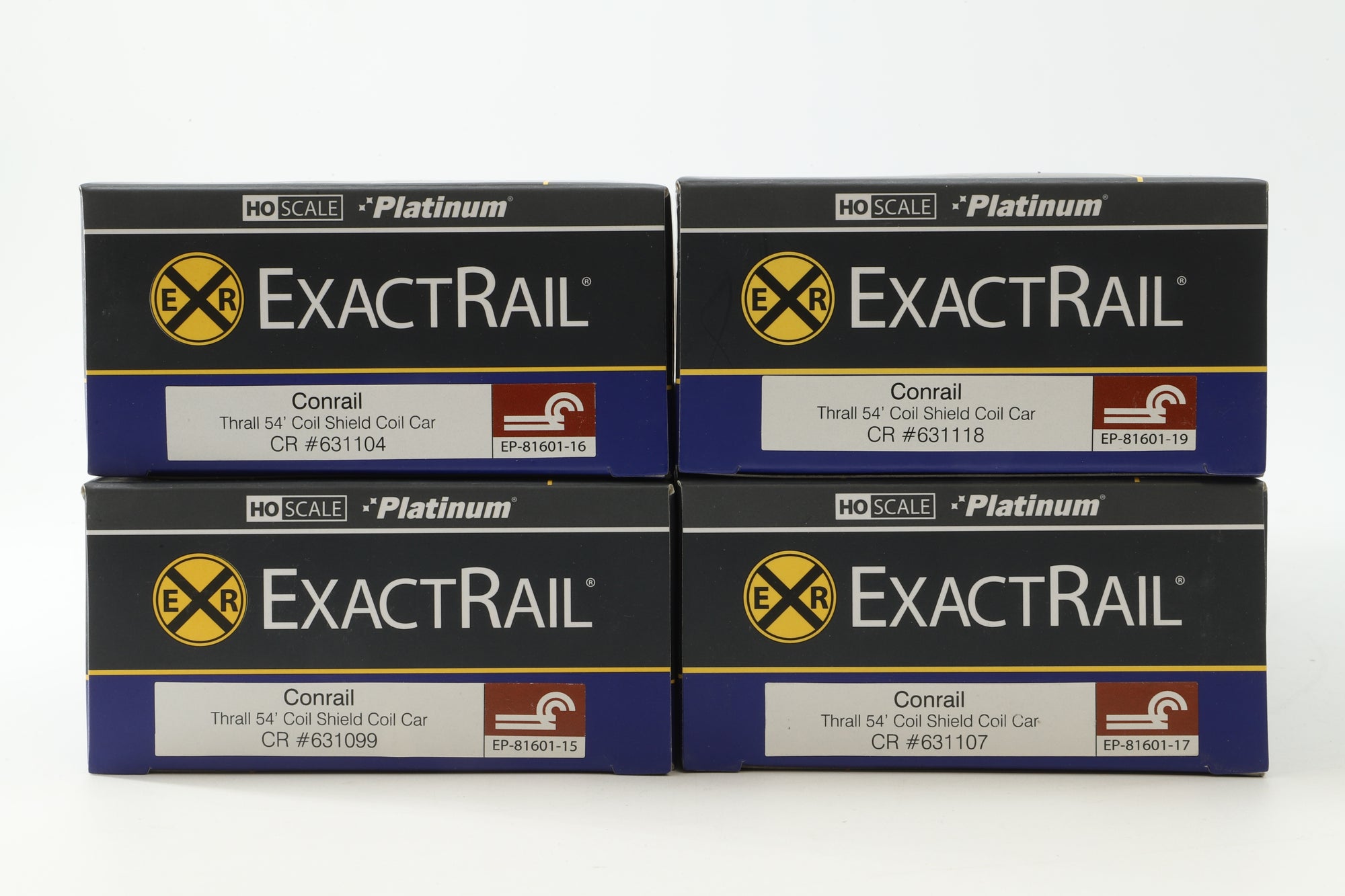 Exact Rail HO Rake Of 4 Conrail Shield Coil Cars Inc. EP81601-16, 81601-15, 81601-19 & 81601-17