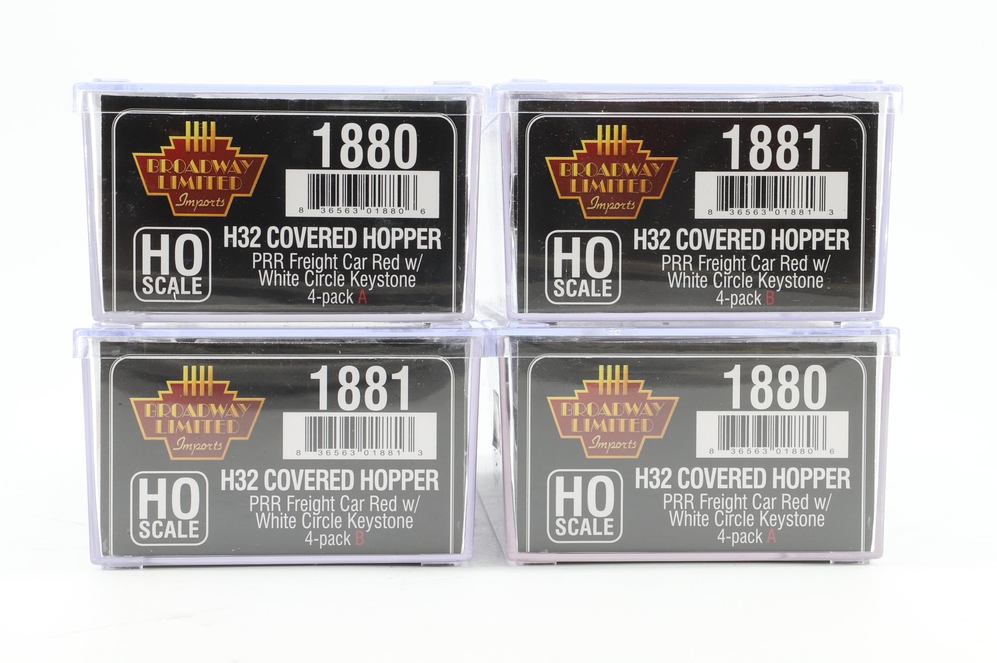Broadway Limited HO Rake Of 4 H32 Covered PRR Freight Hopper Cars Inc. 1880x2 & 1881x2