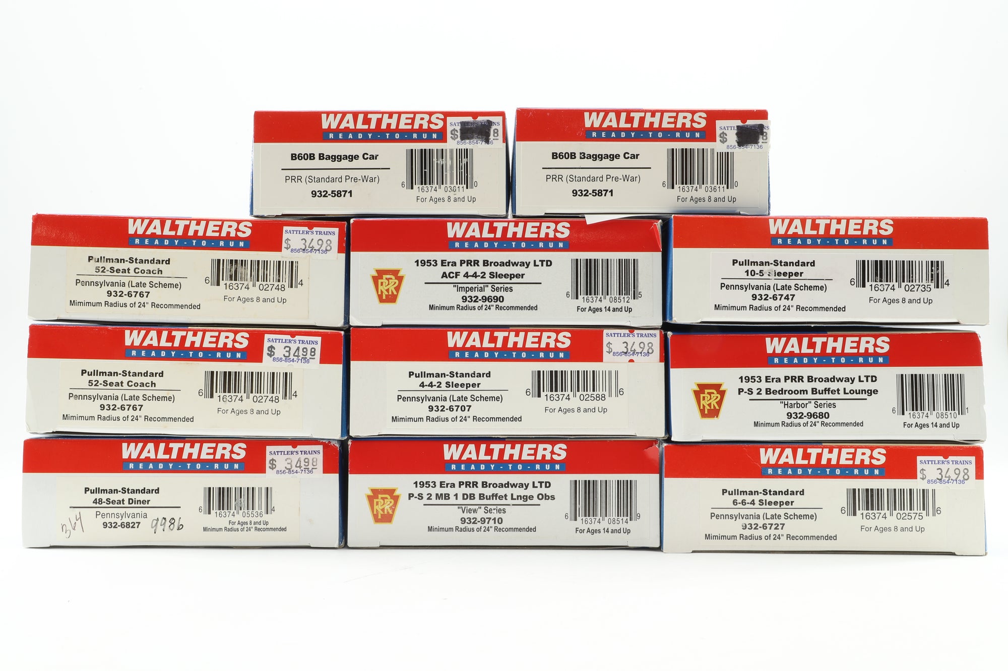 Walthers HO Rake Of 11 Pennsylvania Maroon Coaches Inc. 932-6767x2, 932-6827, 932-9690, 932-6707, 932-9710, 932-5871x2, 932-6747, 932-9680 & 932-6727