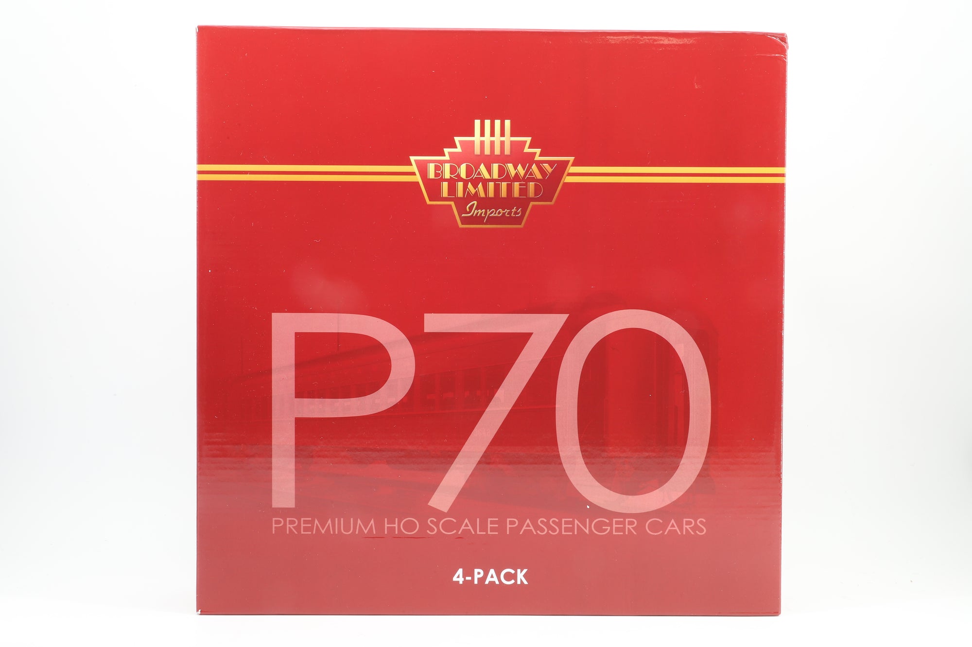 Broadway Imports HO 4366 Pennsylvania Passenger Car PRR P70 without AC Tucson Red w/Gold Lettering & Stripes, 4-Car Set