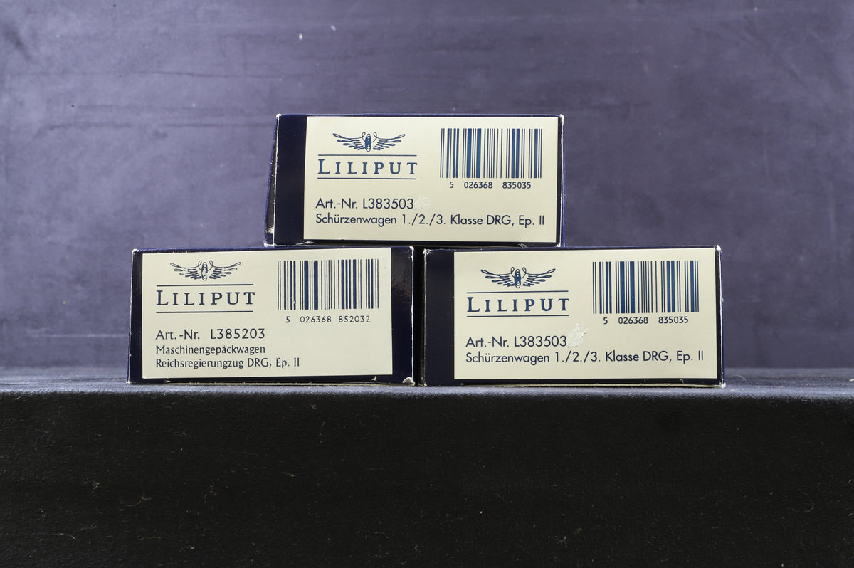 Liliput HO Rake Of 3 DRG Coaches Inc. L383503x2 &amp; L385203