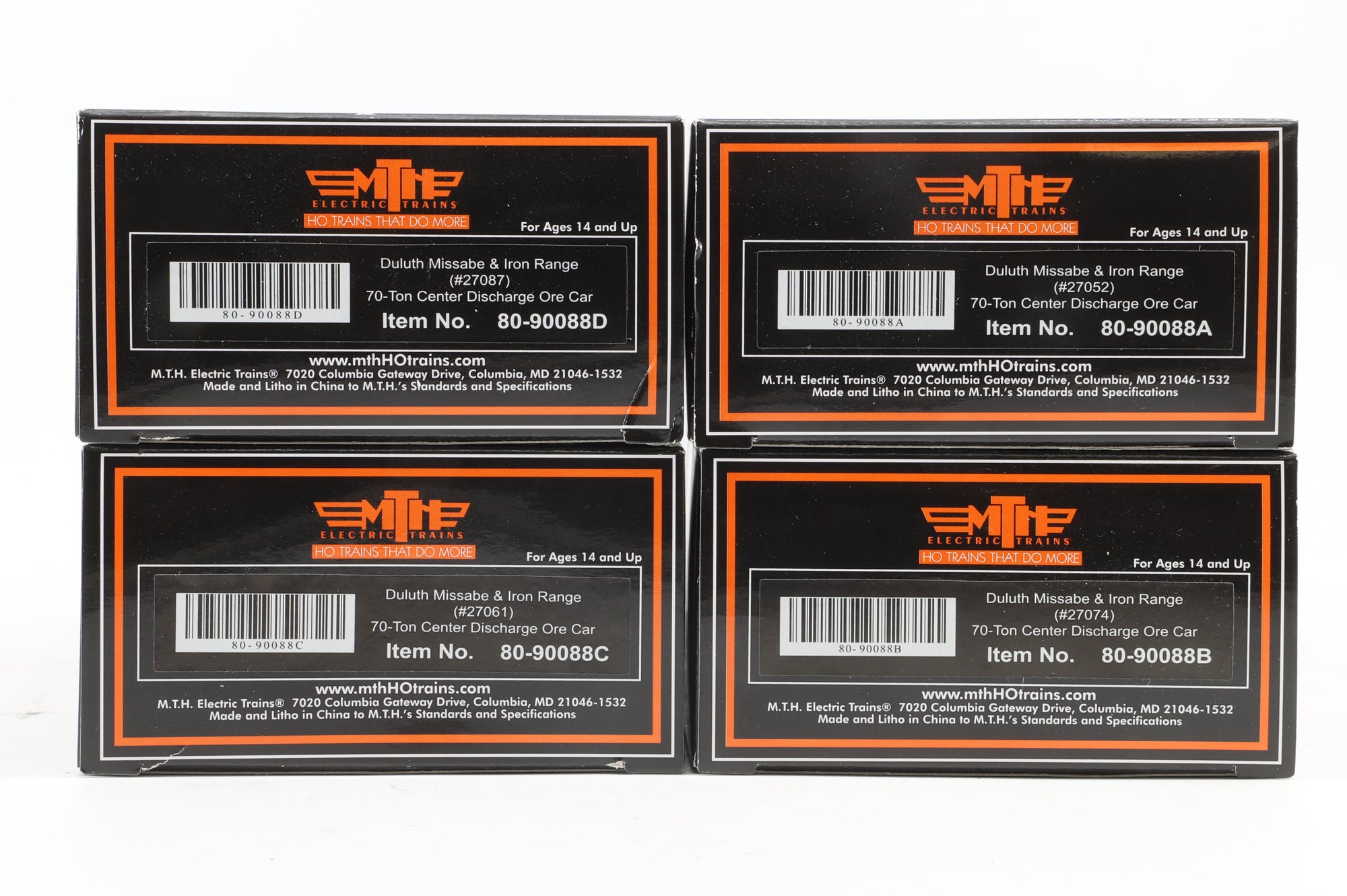 MTH HO 80-90088 4-Pack of 70T Centre Discharge Ore Cars in DMIR Livery
