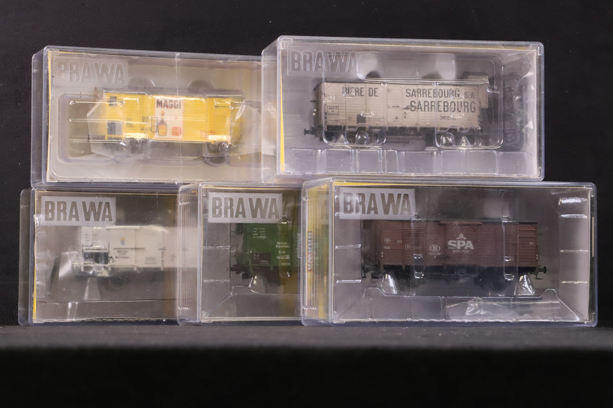 Brawa HO Rake of 5 German Mixed Wagons Inc. 48655, 49069, 47826, 49025 &amp; 48231