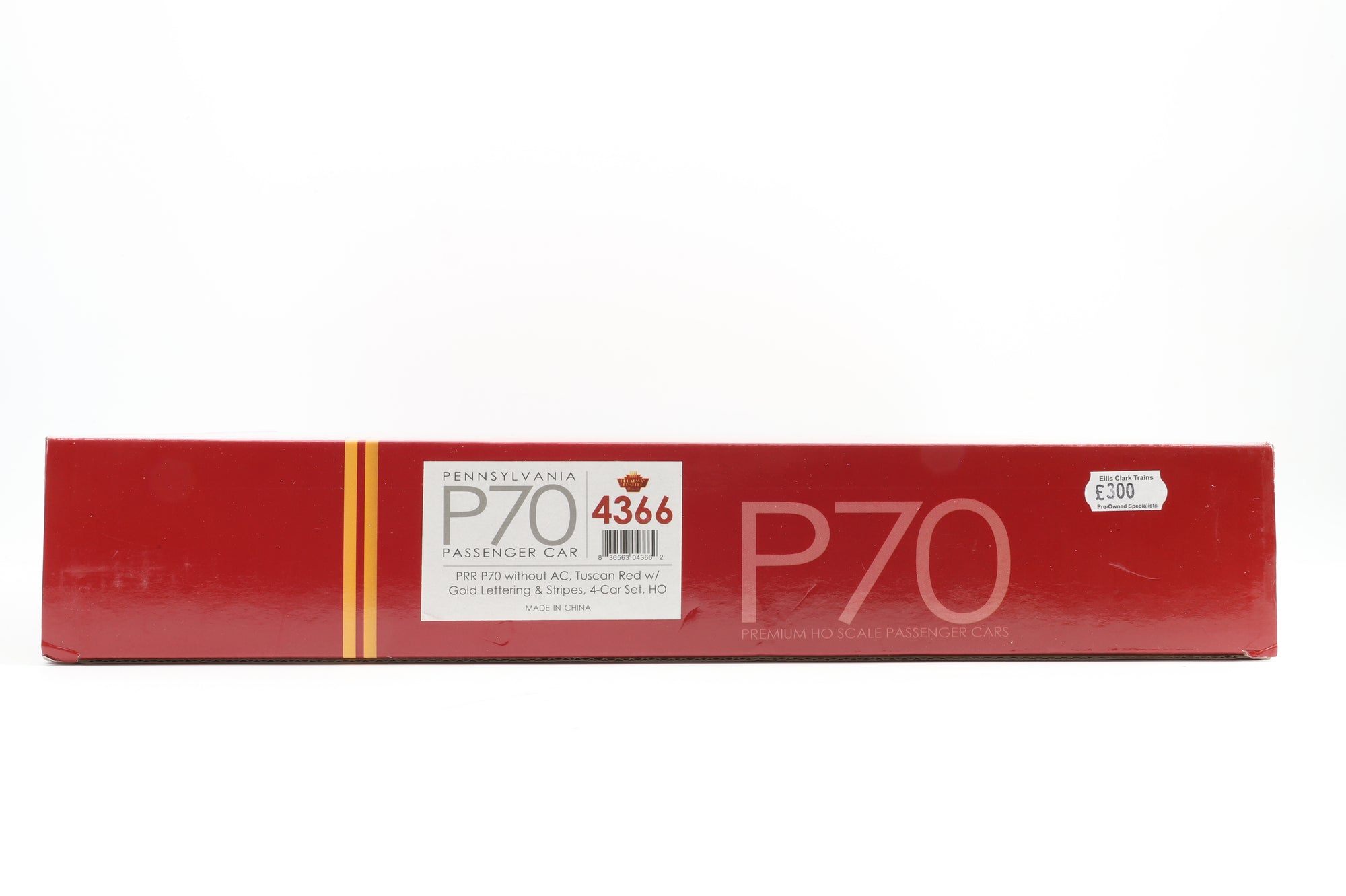 Broadway Imports HO 4366 Pennsylvania Passenger Car PRR P70 without AC Tucson Red w/Gold Lettering & Stripes, 4-Car Set