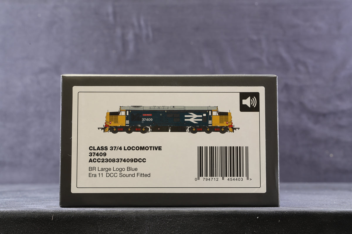 Accurascale OO ACC230837409 Class 37 &#39;37409&#39; BR Large Logo Blue, DCC Sound