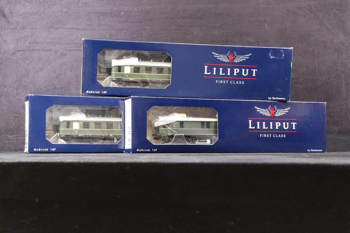 Liliput HO Rake Of 3 DRG Coaches Inc. L383503x2 &amp; L385203