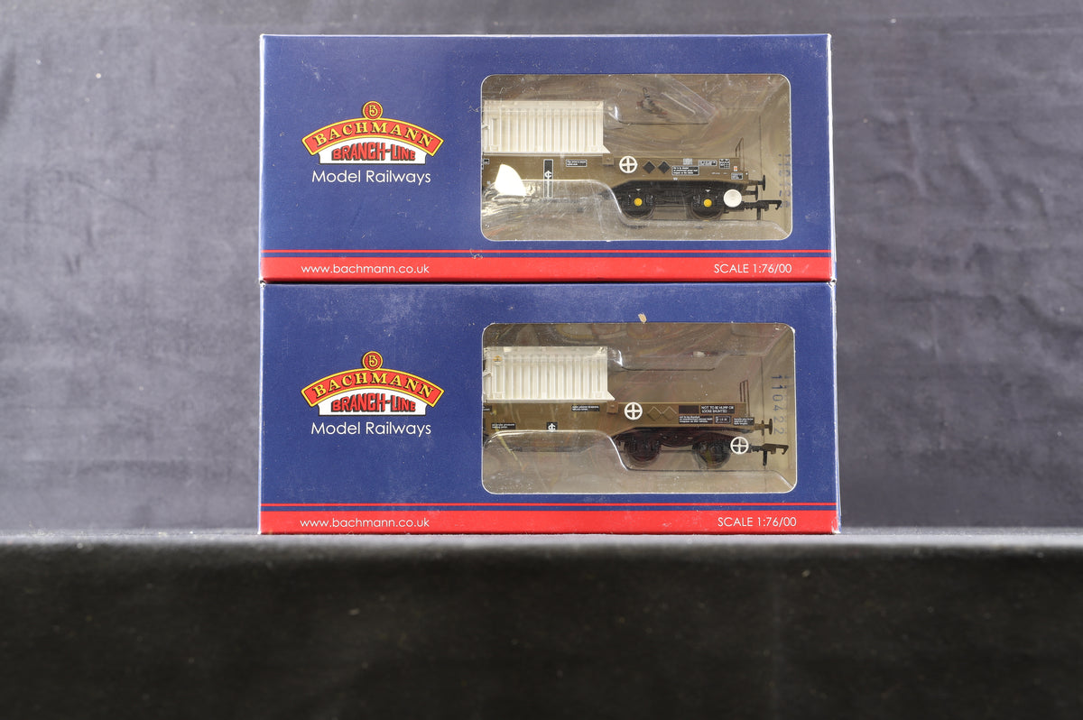 Bachmann OO 38-345 &amp; 38-346 Rake Of 2 FNA Nuclear Flask Wagons Flat Floor &#39;550014 &amp; 550023&#39;