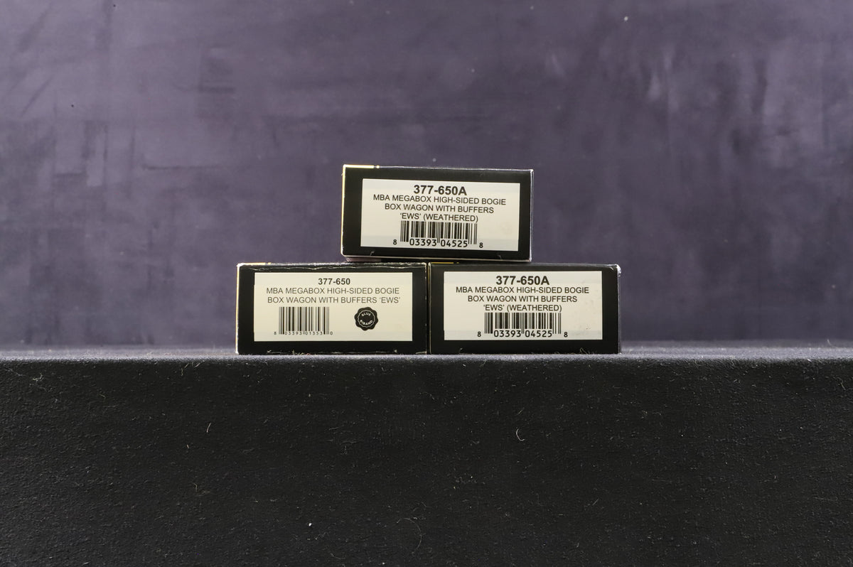 Graham Farish N Rake of 3 MBA Megabox High-Sided Bogie Box Wagons, Inc. 377-650 &amp; 2 x 377-650A