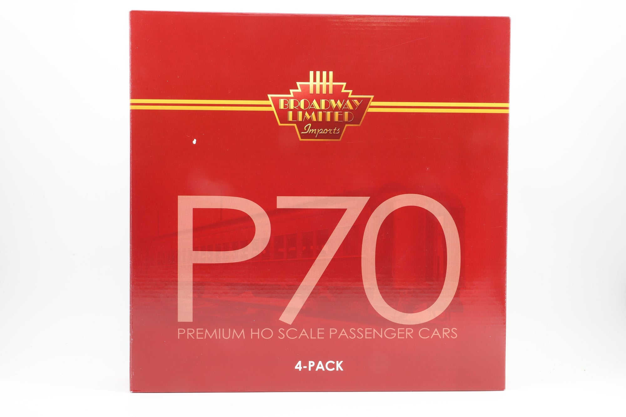 Broadway Imports HO 4360 Pennsylvania Passenger Car PRR P70R with Ice AC Tucson Red w/Gold Lettering & Stripes, 4-Car Set
