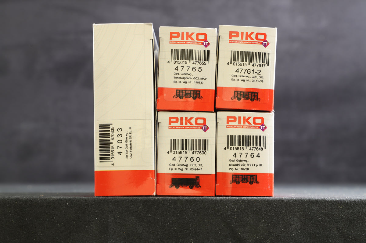 Piko TT Rake of 5 Wagons Inc 47033 x 1, 47765 x1, 47761-2, 47764 &amp; Brake Van 47760