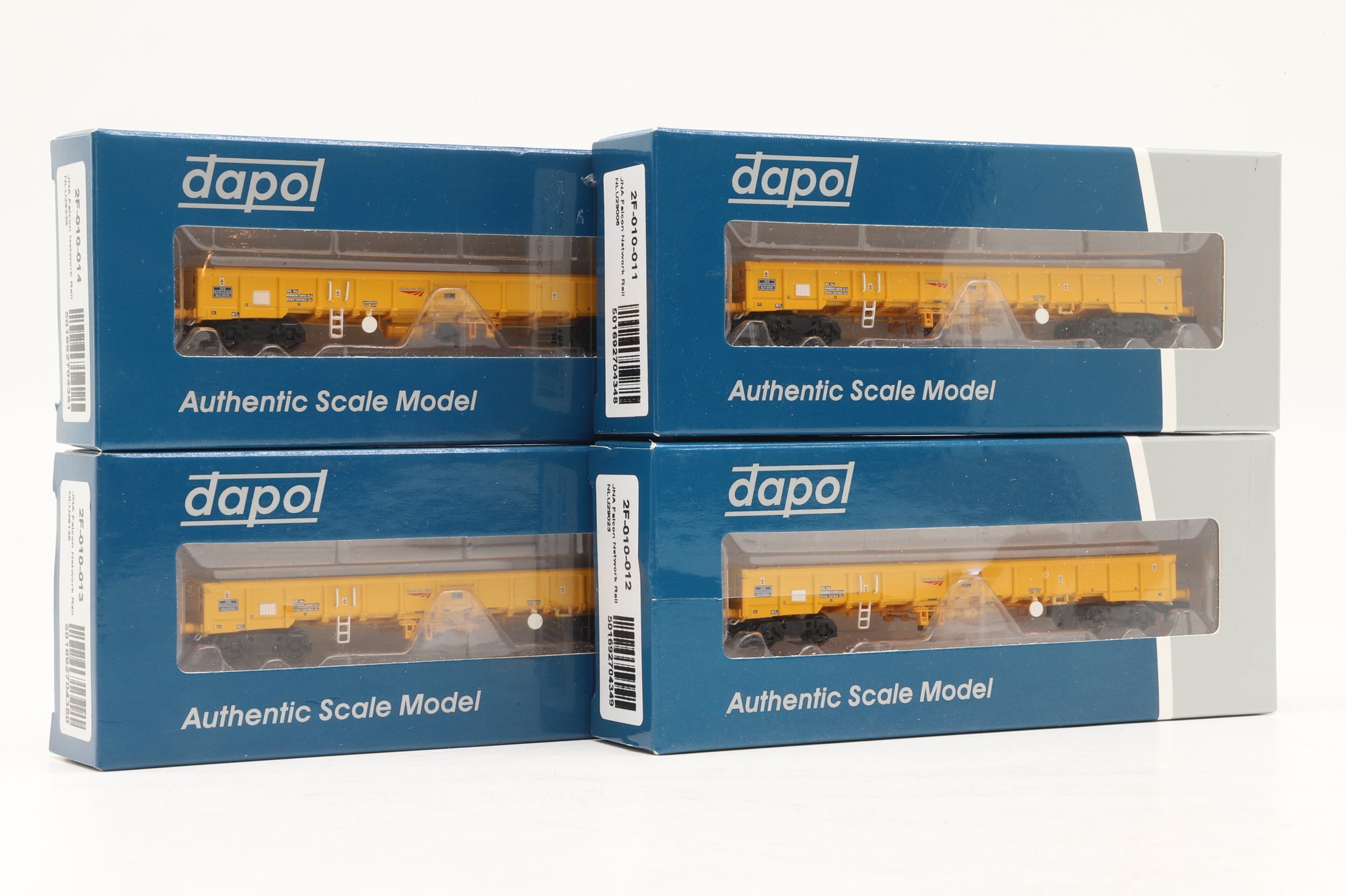 Dapol N 2F-010-011/2/3/4 Rake of 4x JNA Wagons in Network Rail Yellow