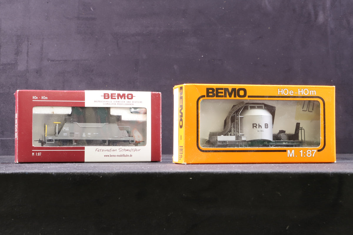 Bemo HOe-HOm Rake Of 2 RhB &amp; SBB Wagons Inc. 2252 104 &amp; 2253 400