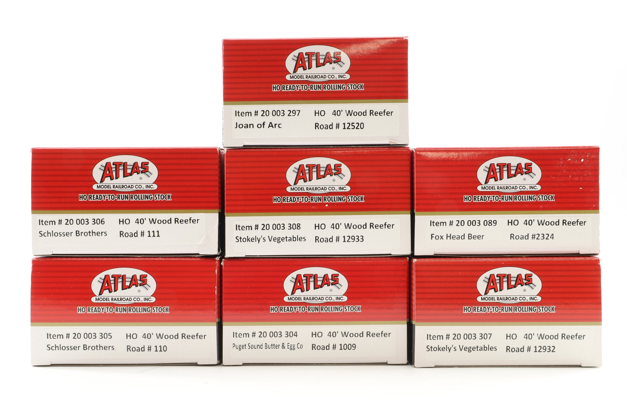 Atlas HO Rake Of 7 40' Wood Reefer Wagons Inc. 20 003 089, 307, 306, 305, 297, 308 & 304
