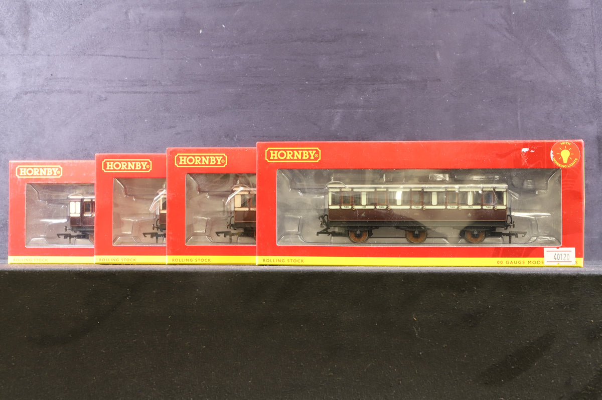Hornby OO Rake Of 4 LNWR 6 Wheel Coaches Inc.  R40119, R40120, R40120A &amp; R40122