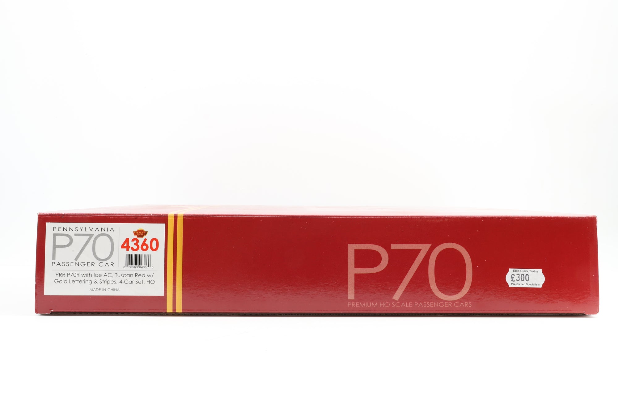 Broadway Imports HO 4360 Pennsylvania Passenger Car PRR P70R with Ice AC Tucson Red w/Gold Lettering & Stripes, 4-Car Set