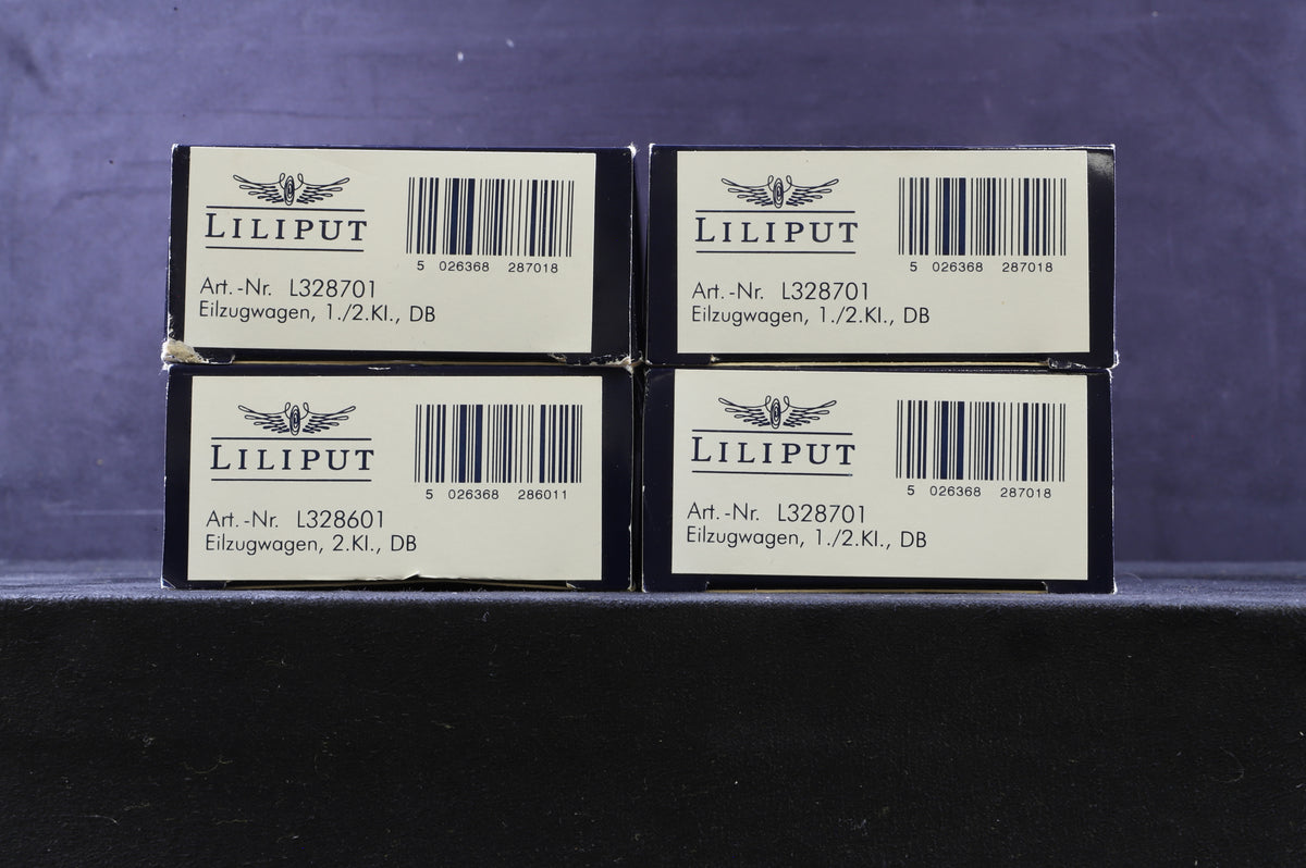 Liliput HO Rake Of 4 German Coaches Inc. L328601 &amp; L328701x3