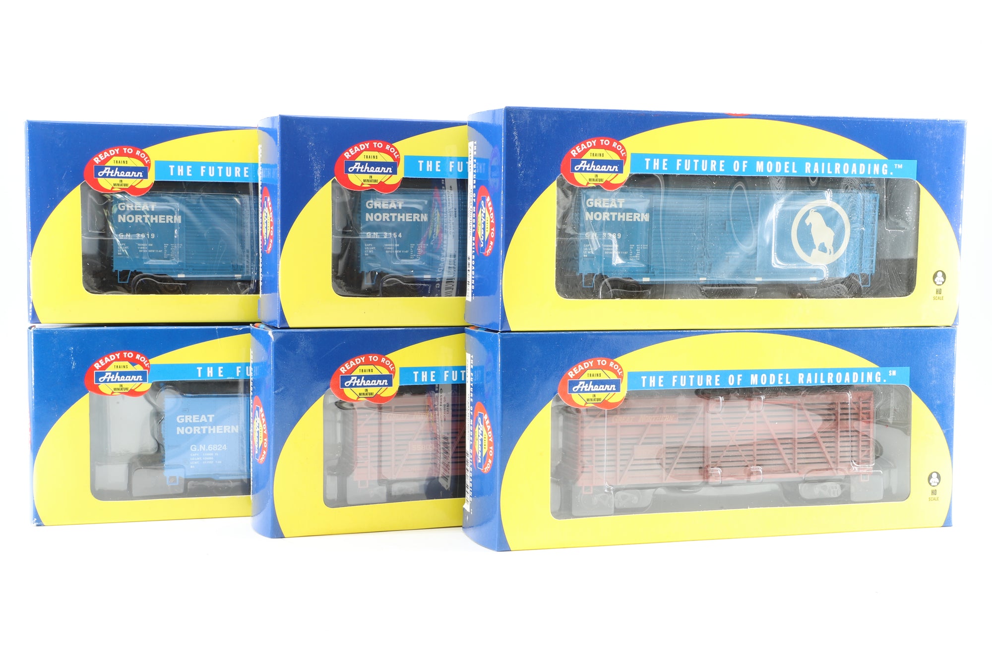 Athearn HO Rake Of 6 Great Northern Box Cars Inc. 74934, 74936, 74935, 71968, 75943 & 75944