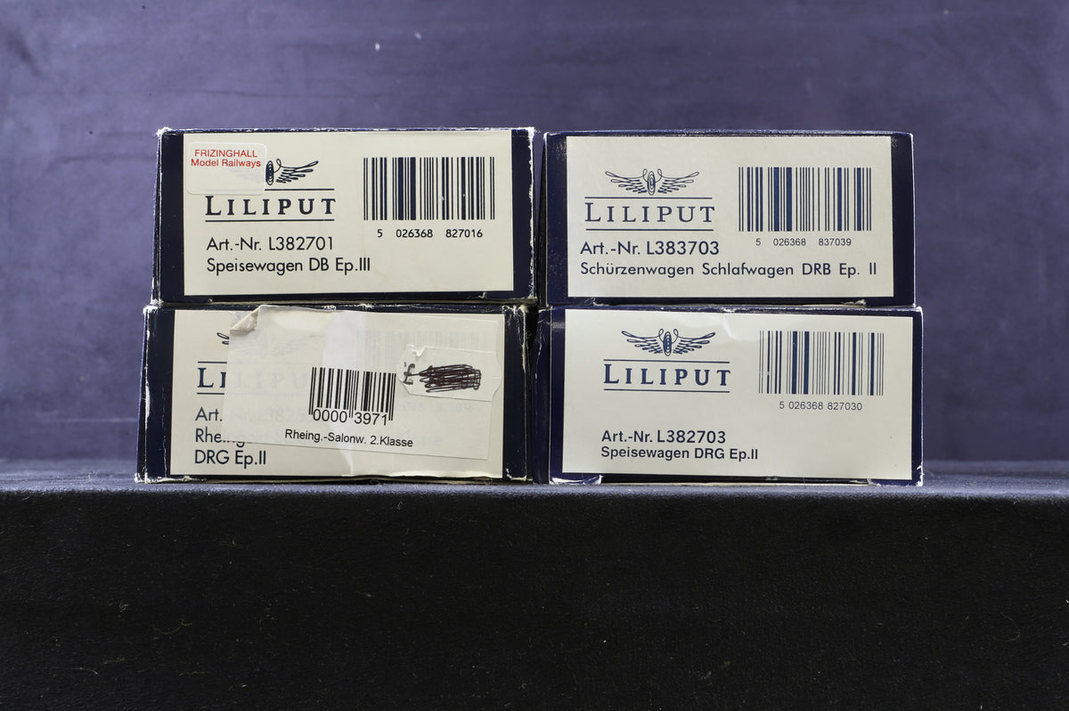 Liliput HO Rake Of 4 German Coaches Inc. L383703, L382703, L382701 &amp; L38250