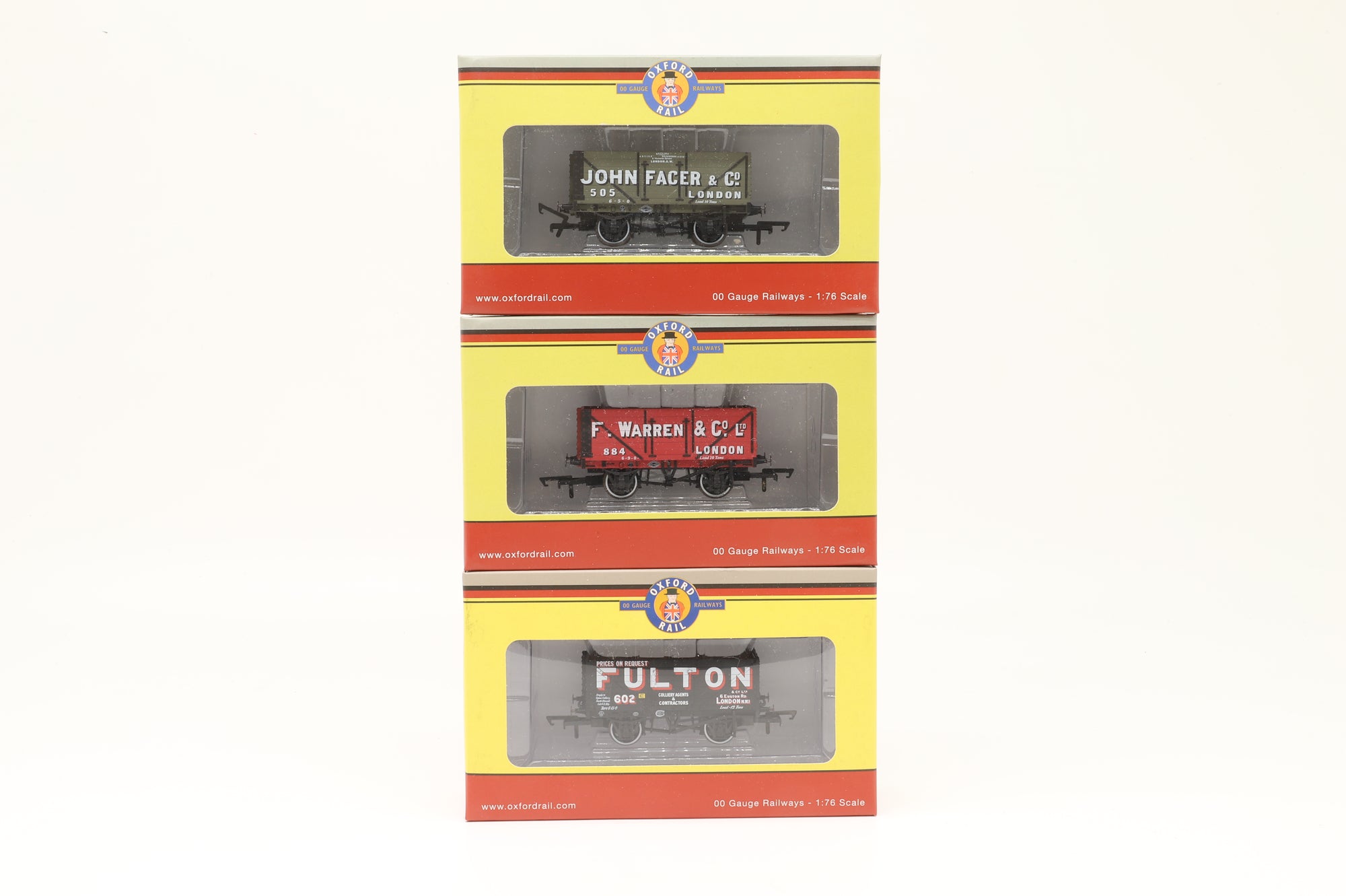 Oxford Rail OO Rake of 3 7 Plank Wagons in Assorted London Coal Merchant Liveries
