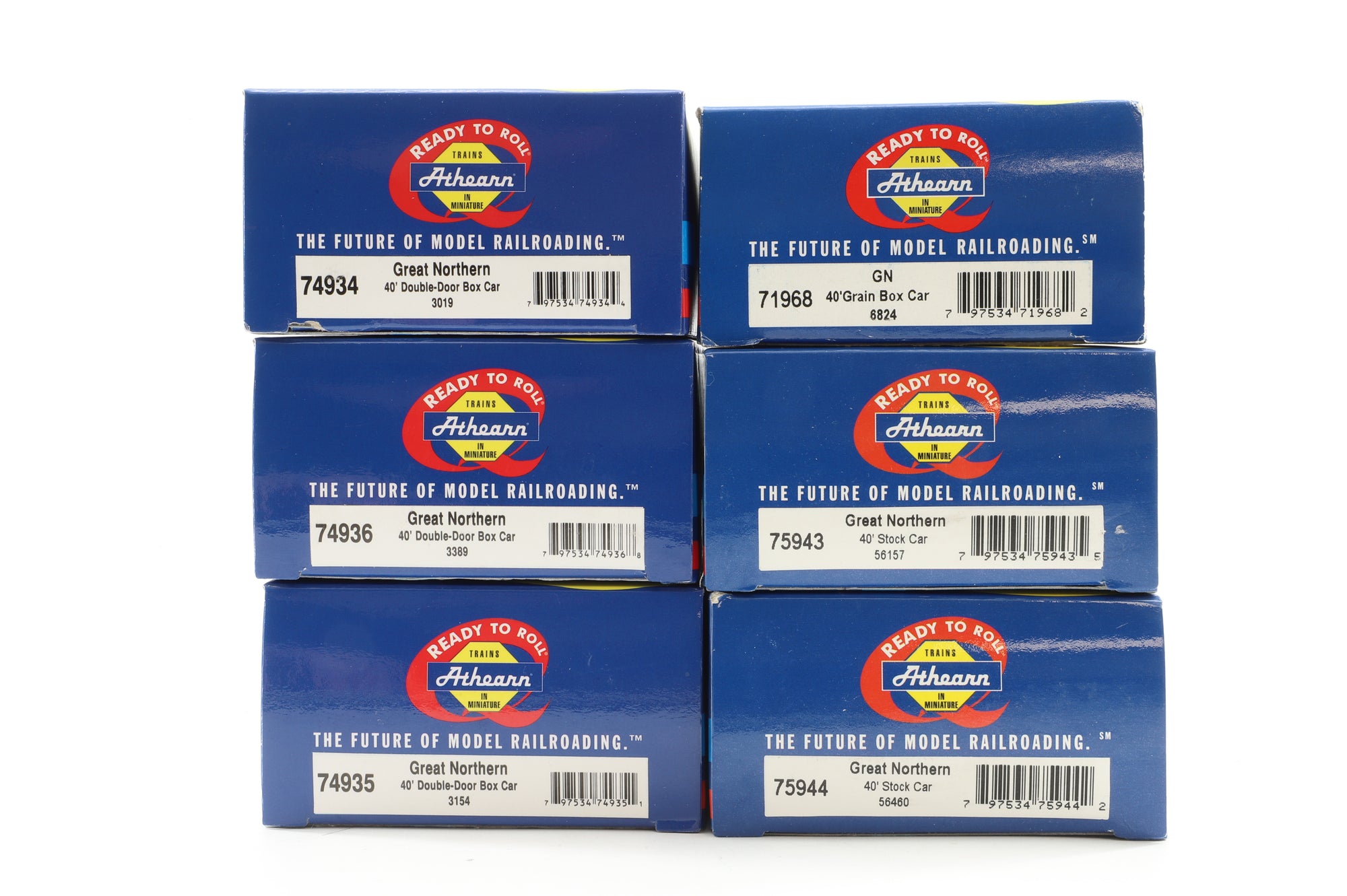 Athearn HO Rake Of 6 Great Northern Box Cars Inc. 74934, 74936, 74935, 71968, 75943 & 75944