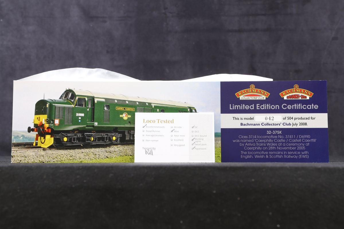 Bachmann OO 32-375K Class 37/4 D6990 &quot;Castell Caerffili/Caerphilly Castle&quot; in BR Green - Limited Edition 42/504