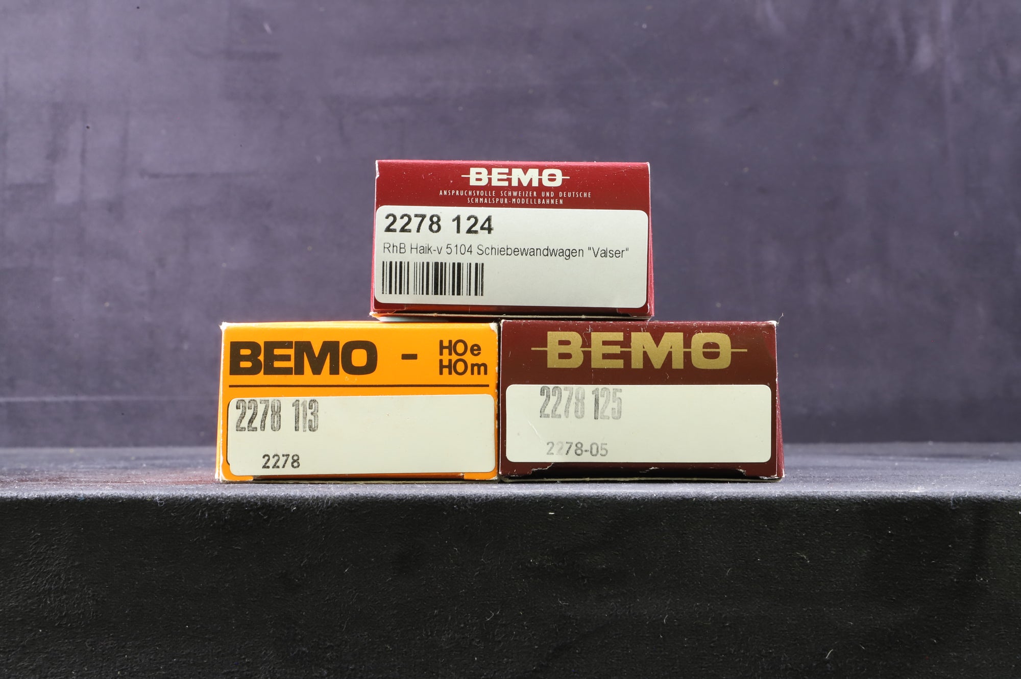 Bemo HOe-HOm Rake Of 3 RhB Valser Wagons Inc. 2278 125, 2278 124 & 2278 113