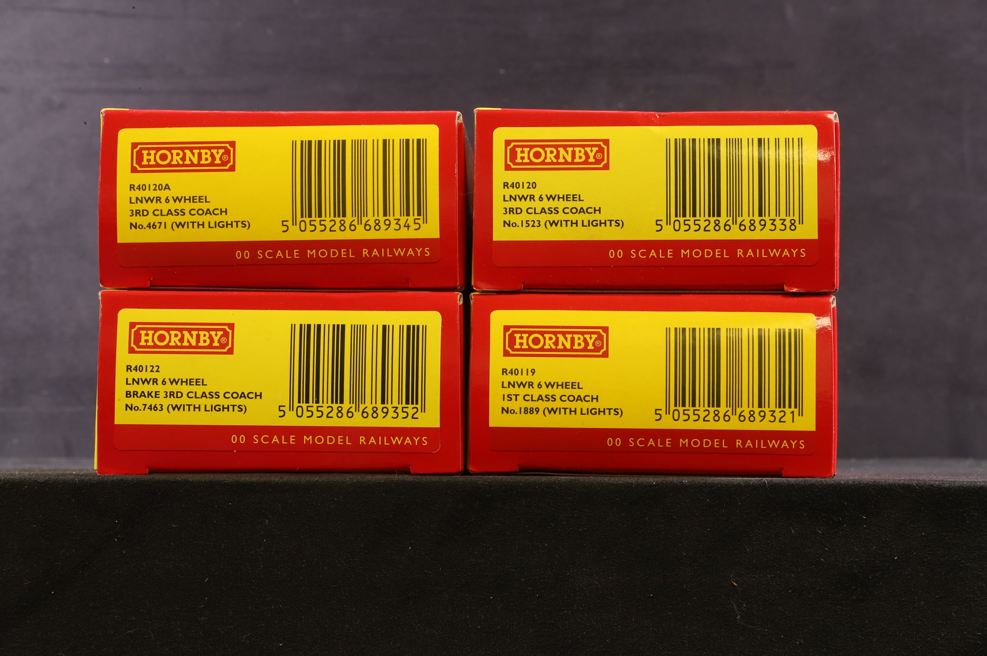 Hornby OO Rake Of 4 LNWR 6 Wheel Coaches Inc.  R40119, R40120, R40120A & R40122