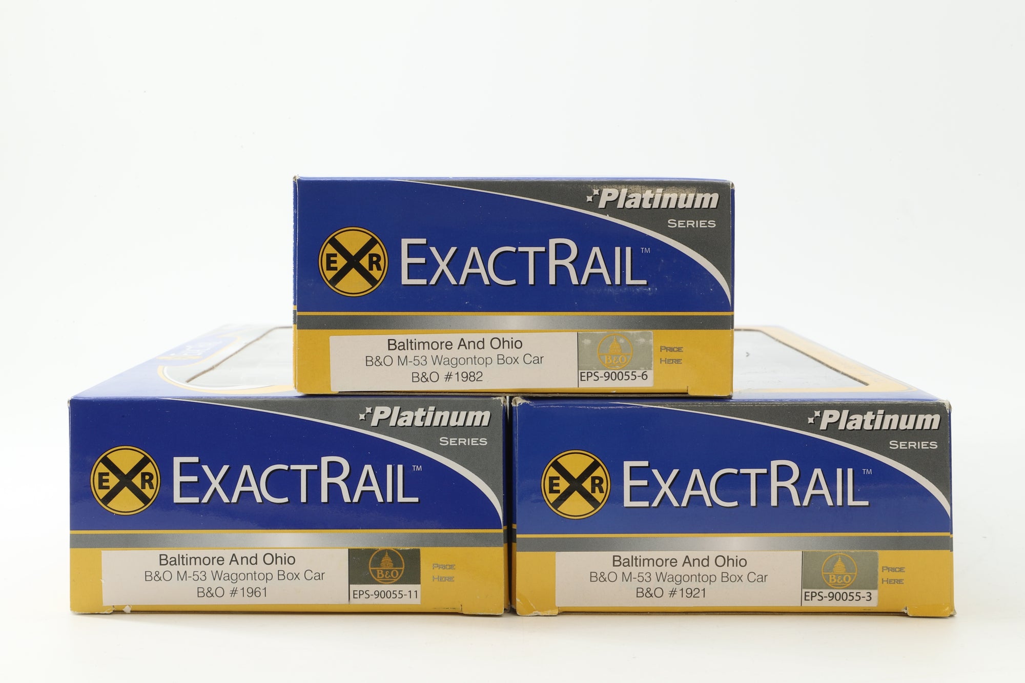 Exact Rail HO Rake Of 3 B&O M-53 Wagontop Box Cars Inc. EPS 90055-3, 90055-11 & 90055-6