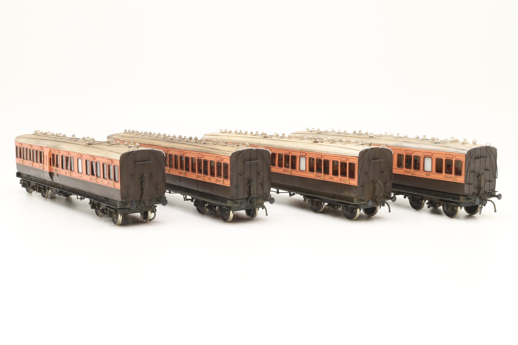 Roxey P4 Kit Built Rake of 4 LSWR Coaches, Weathered