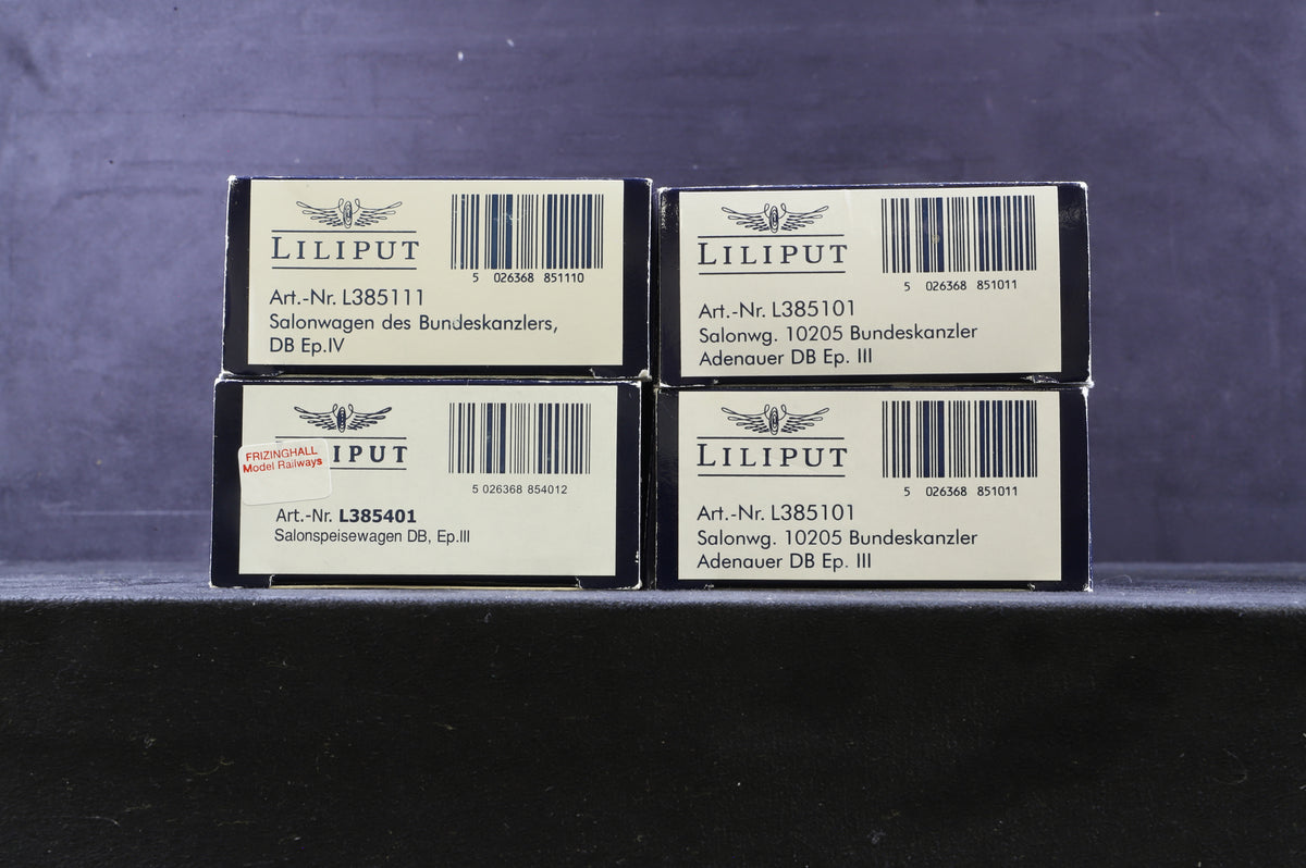 Liliput HO Rake Of 4 German Caoches Inc. L385111, L385401 &amp; L385101x2