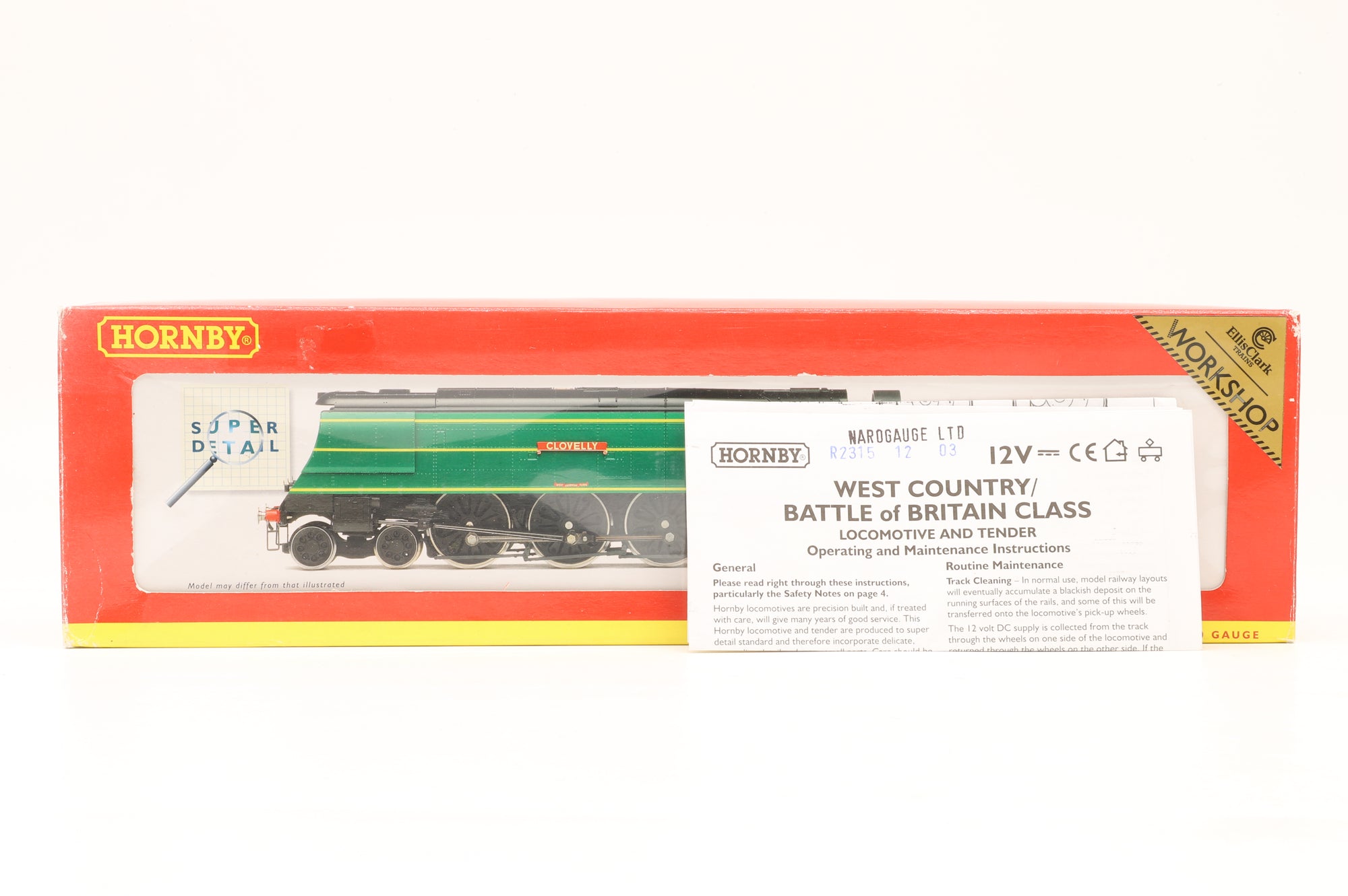WORKSHOP Hornby OO R2315 West Country Class 34037 'Clovelly' in De-Branded SR Malachite – Non-Runner