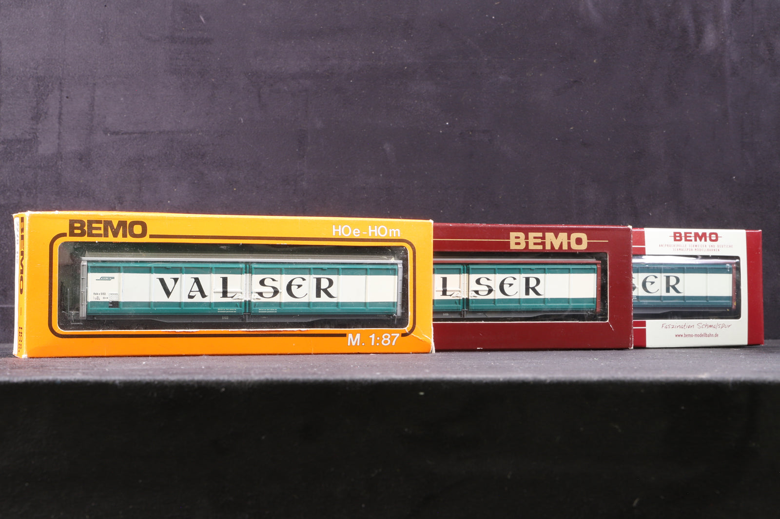 Bemo HOe-HOm Rake Of 3 RhB Valser Wagons Inc. 2278 125, 2278 124 & 2278 113
