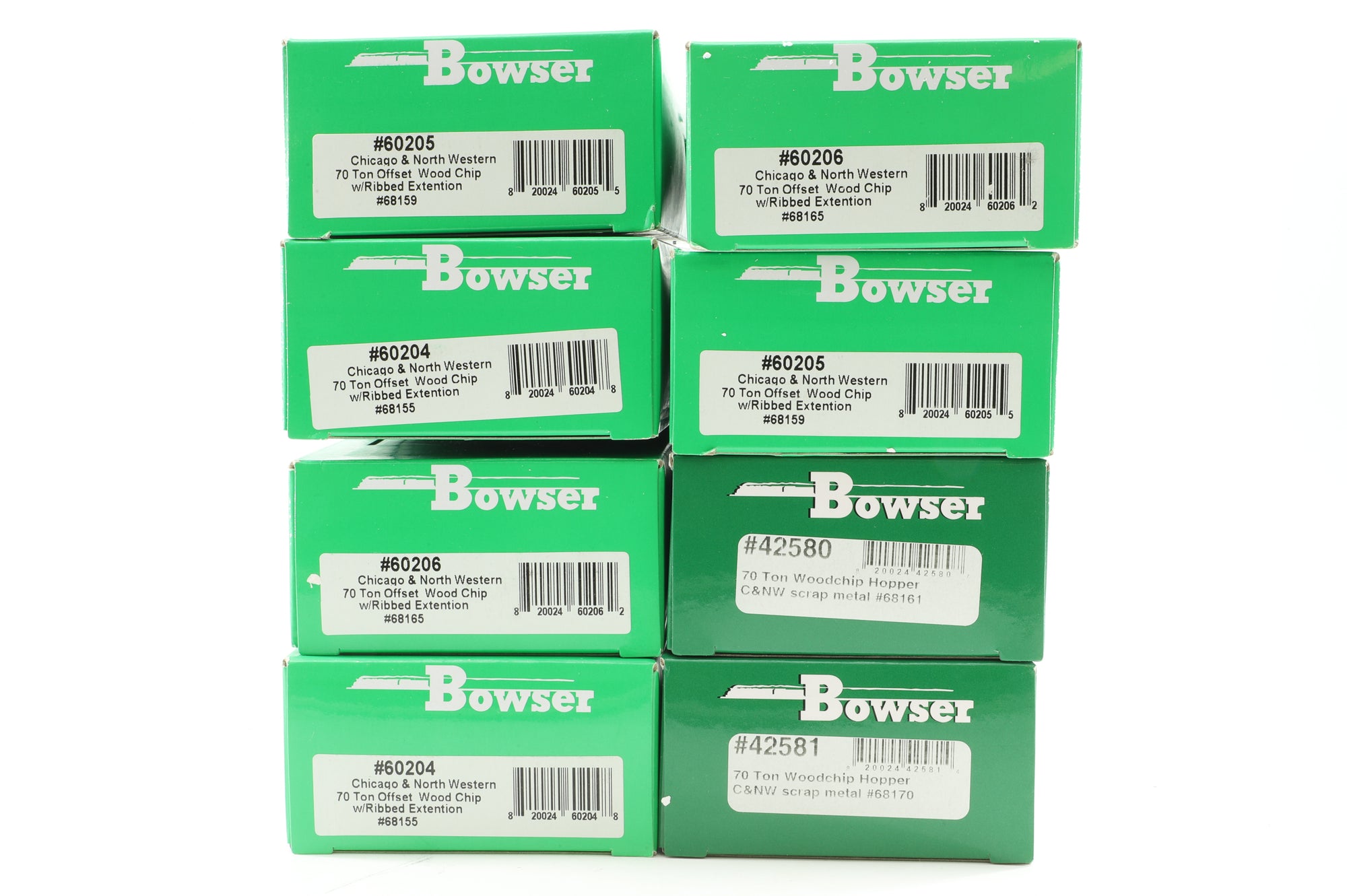 Bowser HO Rake Of 8 C&NW 70 Ton Wood Chip Wagons Inc. 60204x2, 60205x2, 60206x2, 42580 & 42581