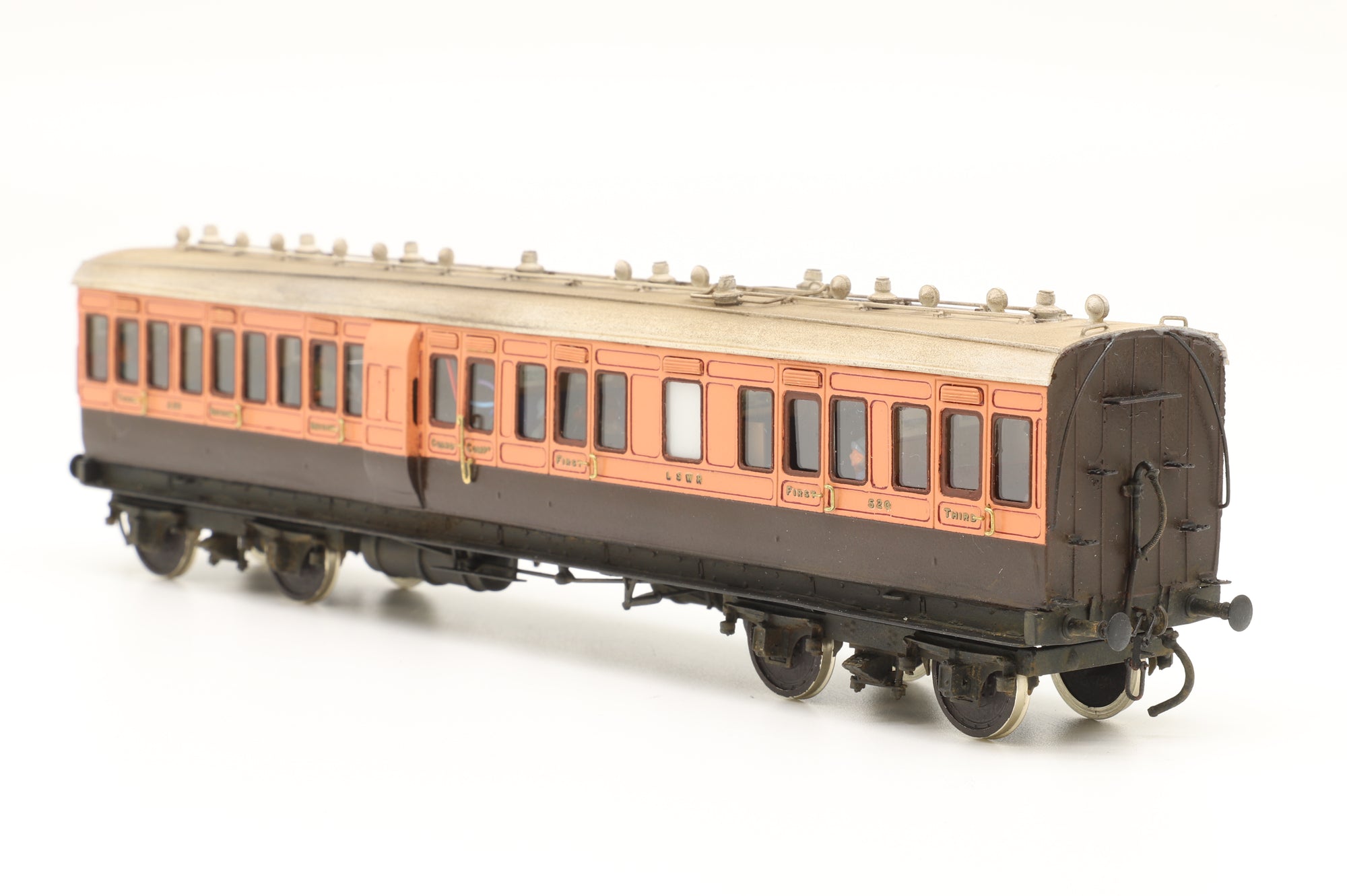 Roxey P4 Kit Built Rake of 4 LSWR Coaches, Weathered