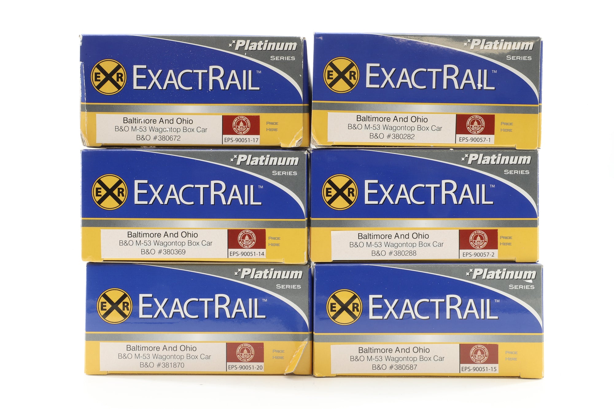 Exact Rail HO Rake Of 6 B&O M-53 Wagontop Box Cars Inc. EPS900571, EPS900572, EPS9005115, EPS9005117, EPS9005114 & EPS9005120