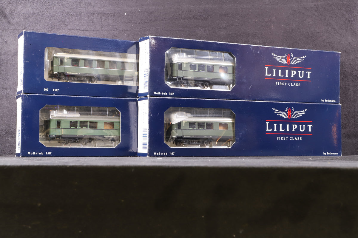 Liliput HO Rake Of 4 German Caoches Inc. L385111, L385401 &amp; L385101x2
