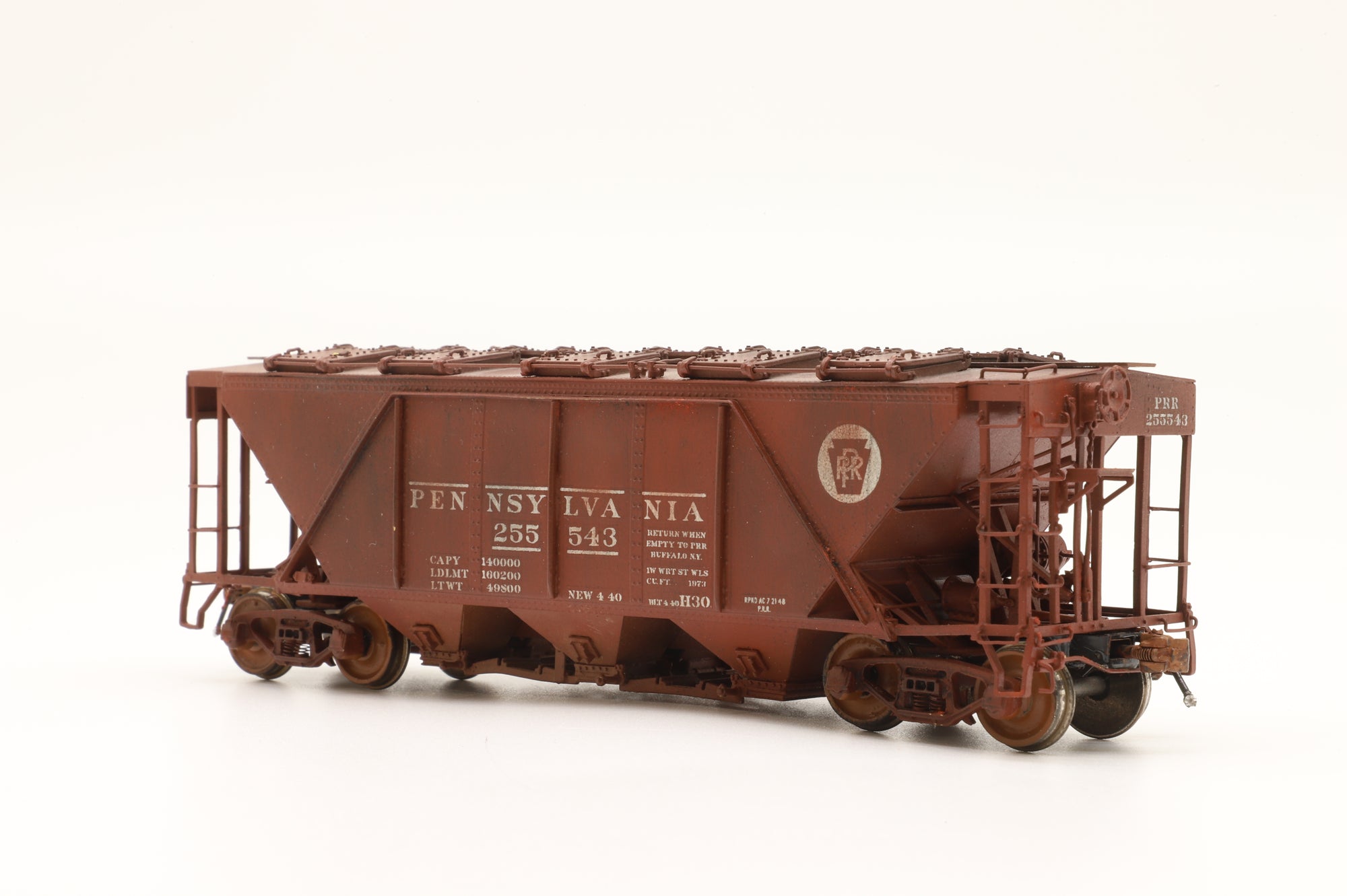 Overland Models Inc. HO Brass OMI-3327.1 PRR Covered Hopper H30 Class Freight Car Red '255 543' Weathered