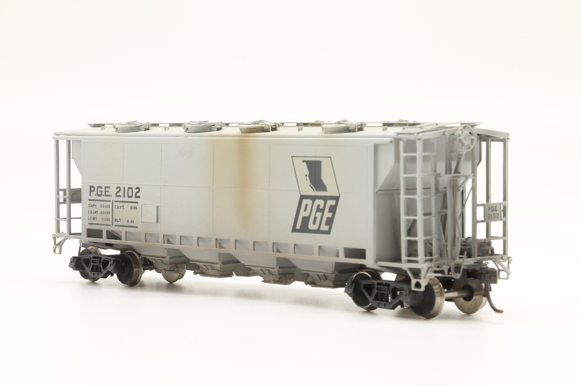 Overland Models Inc. HO Brass OMI-3218 P.G.E Slab Side Covered Hopper '2102' Weathered
